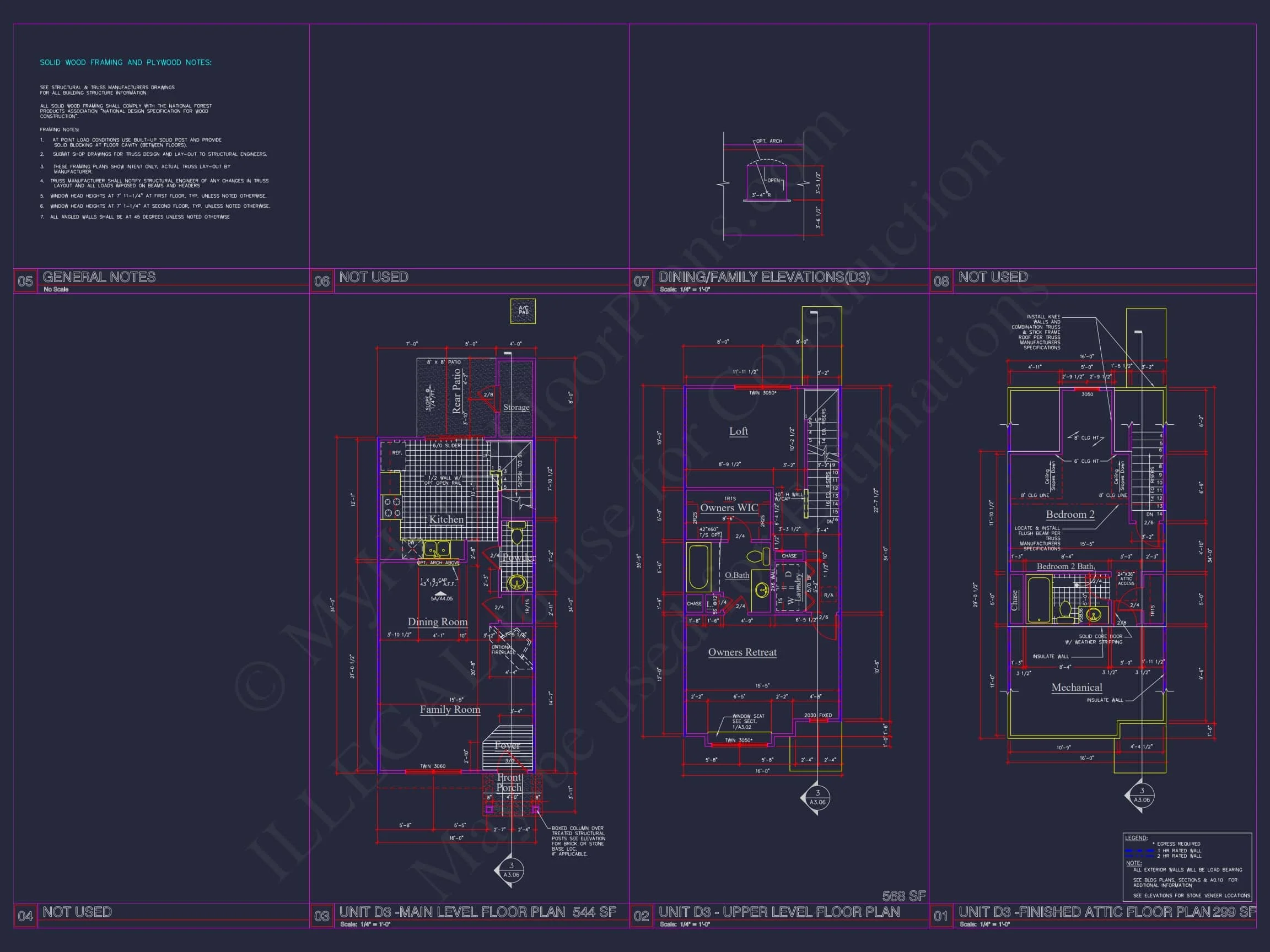 8-APARTMENT PLAN-Traditional Townhouse Plan - 3-Bed, 2.5-Bath, 1,750 SF 44 8-Unit Modern Craftsman Townhome Plan with Covered Porches & Bonus Rooms
