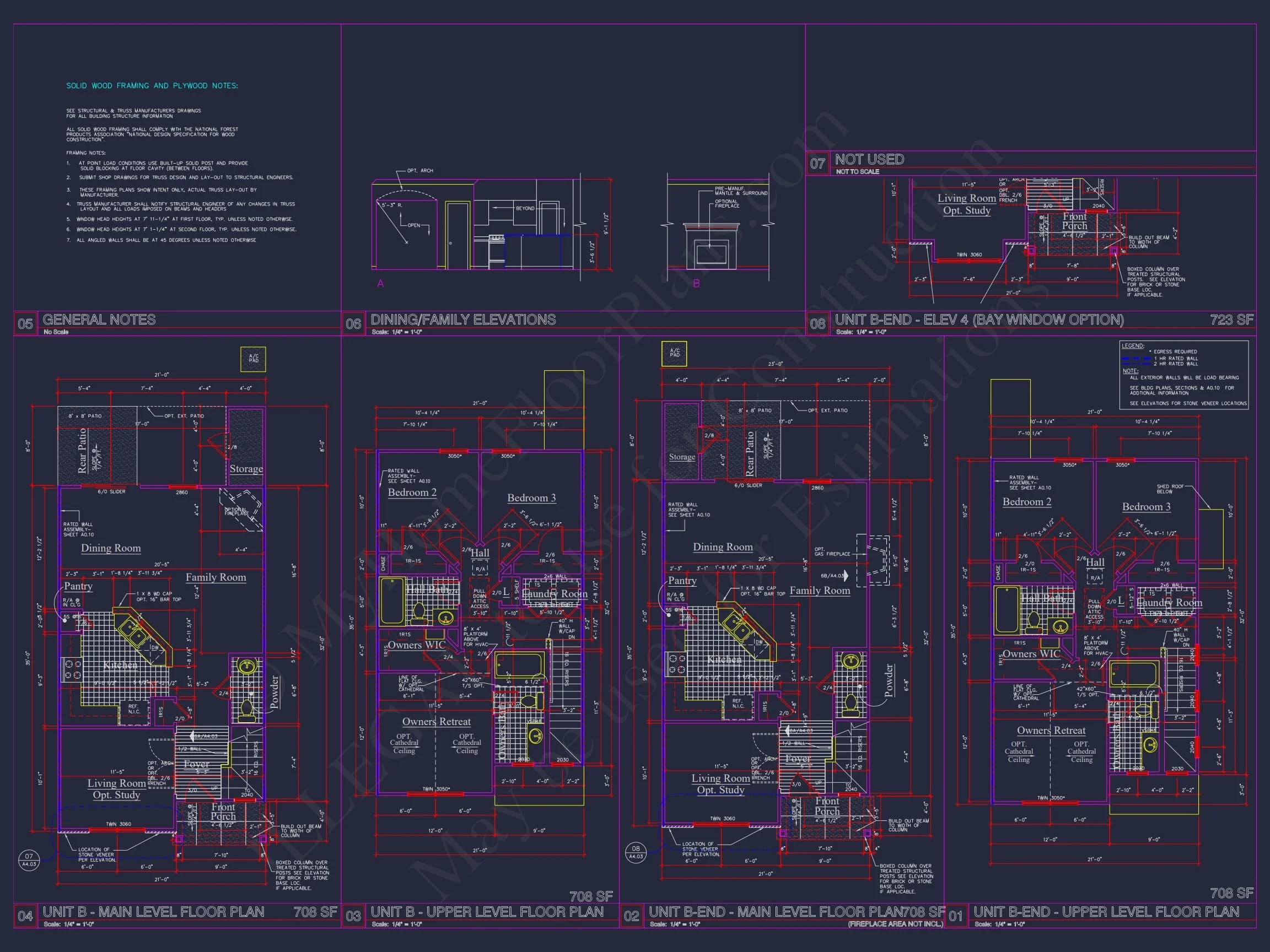 8-APARTMENT PLAN-Traditional Townhouse Plan - 3-Bed, 2.5-Bath, 1,750 SF 54 8-Unit Modern Craftsman Townhome Plan with Covered Porches & Bonus Rooms