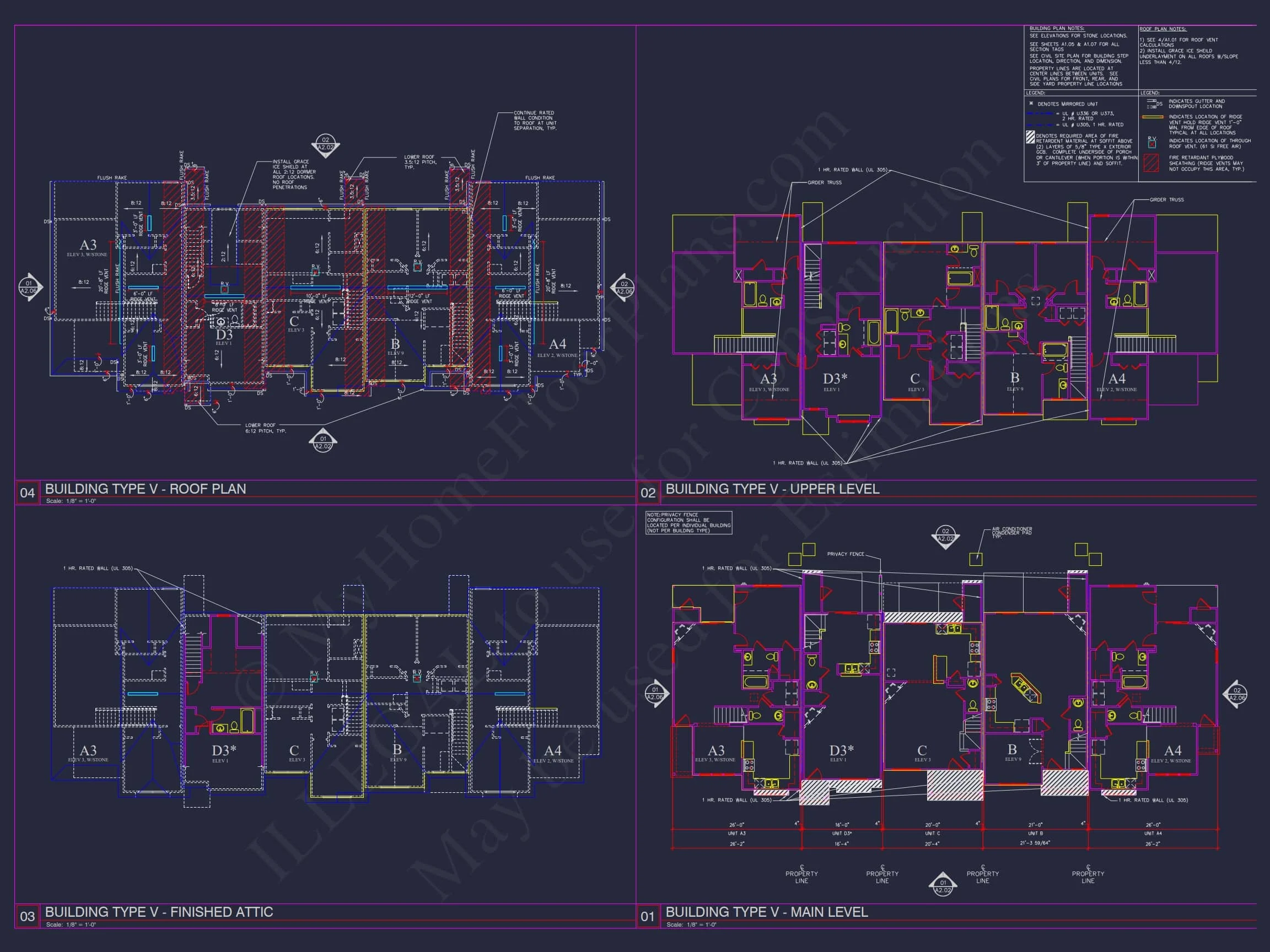 8-APARTMENT PLAN-Traditional Townhouse Plan - 3-Bed, 2.5-Bath, 1,750 SF 65 8-Unit Modern Craftsman Townhome Plan with Covered Porches & Bonus Rooms
