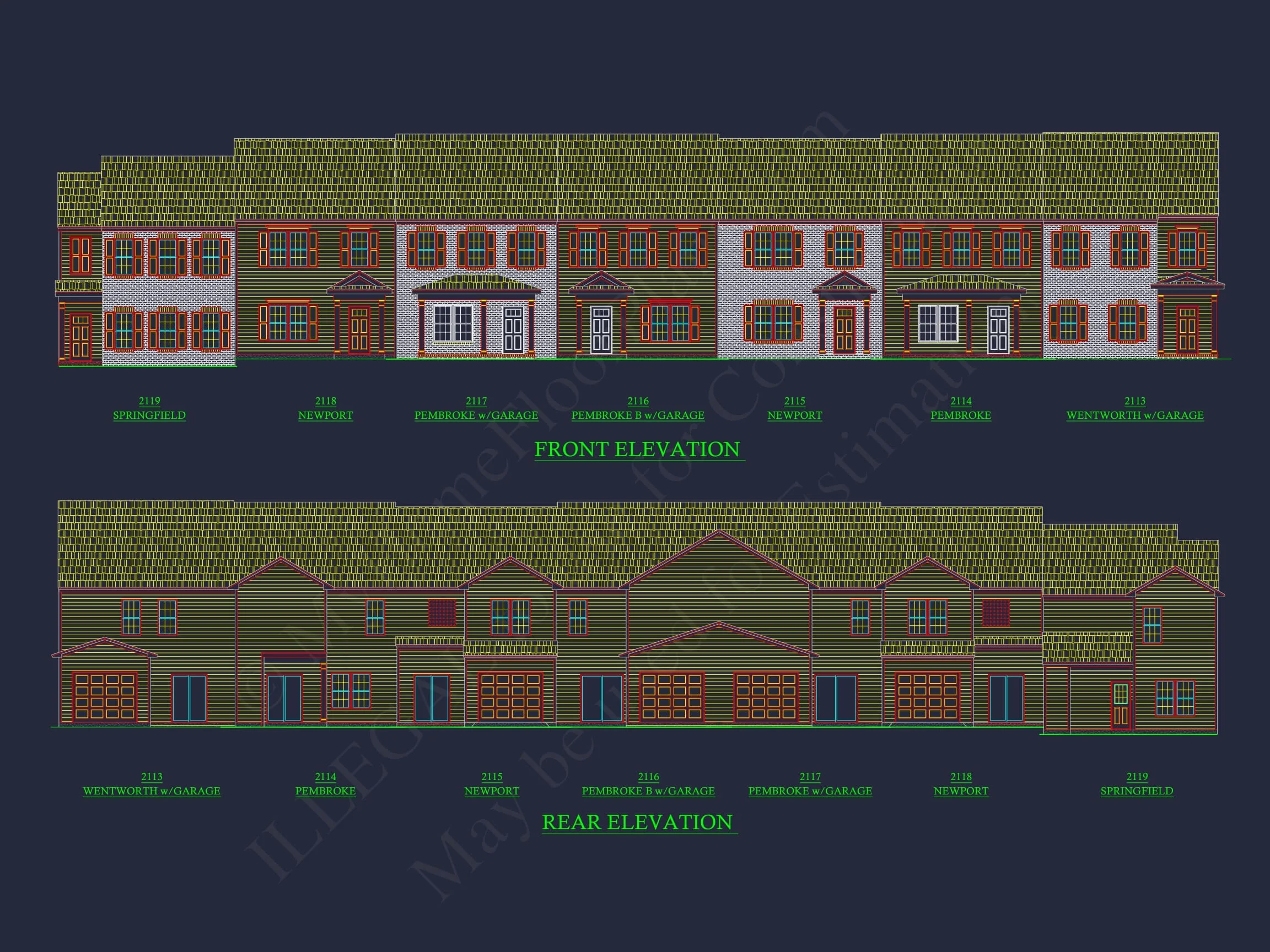 11-1083-1 7-UNIT TOWNHOUSE PLAN - Elegant House Plan with 2 Floors and Traditional Designs 10 Elegant 2-Story House Plan with Traditional Design