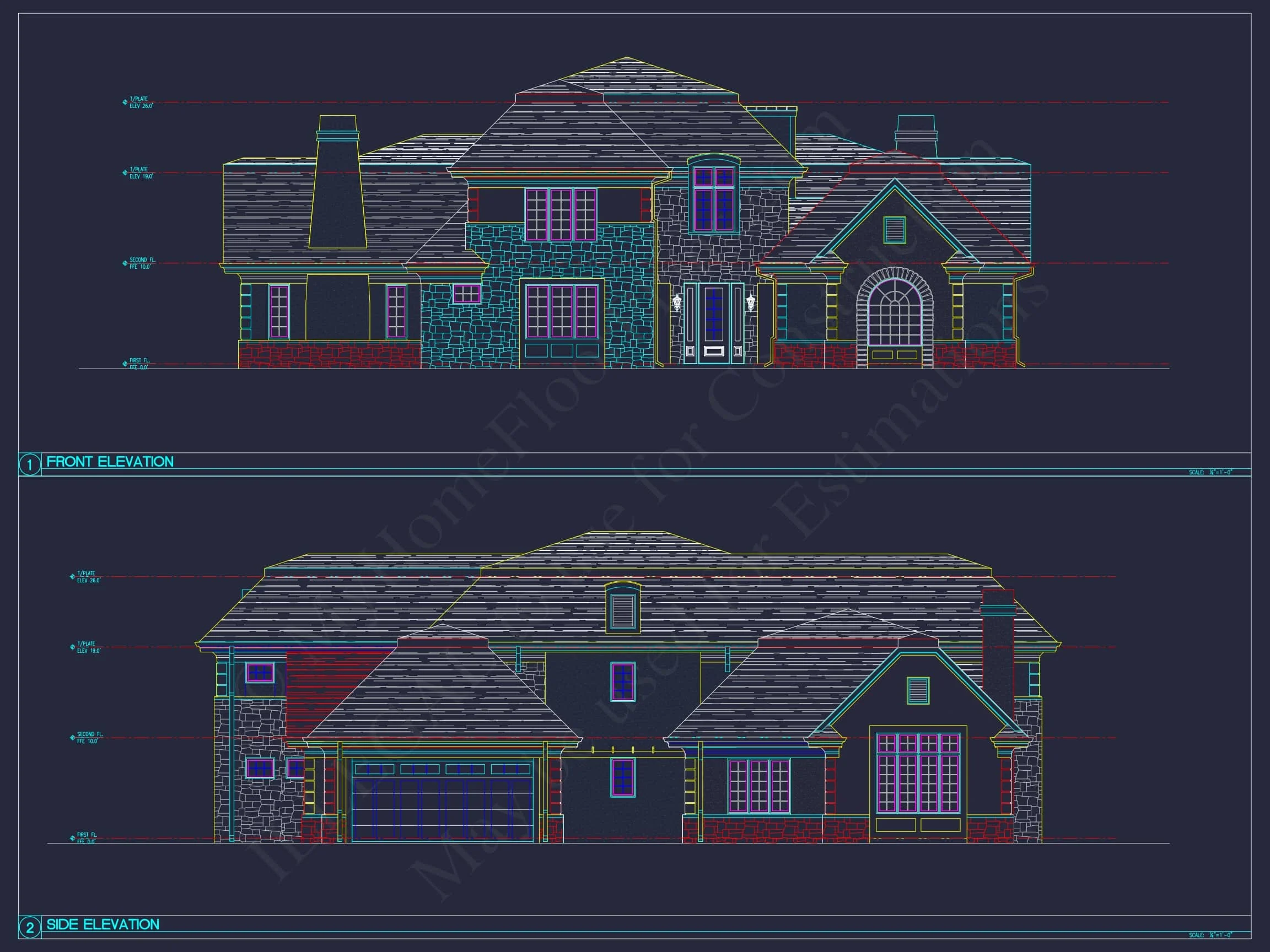 10-1929 DUPLEX PLAN - Modern House Floor Plan with Spacious CAD Designs 16 Modern 2-Story House Plan with Balcony, Bonus Room & Vaulted Ceilings