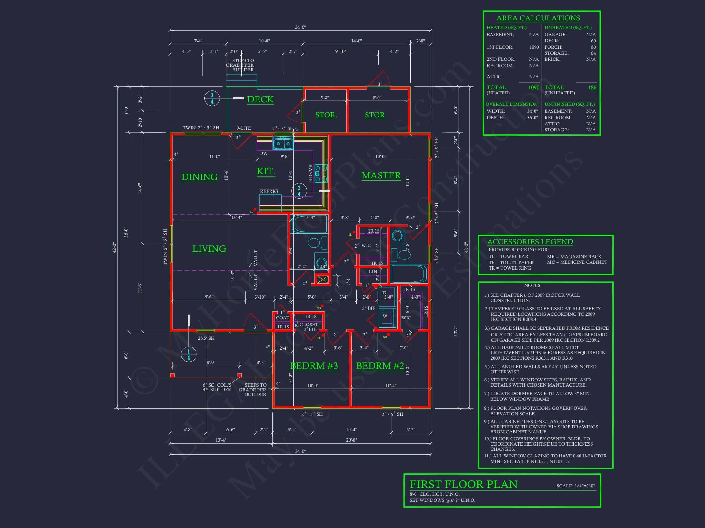 12-2923 HOUSE PLAN - Compact House Blueprint: Floor Plan, CAD Designs, and Details 8 Compact 3-Bedroom House Plan with Open Floor Layout & Cozy Porch