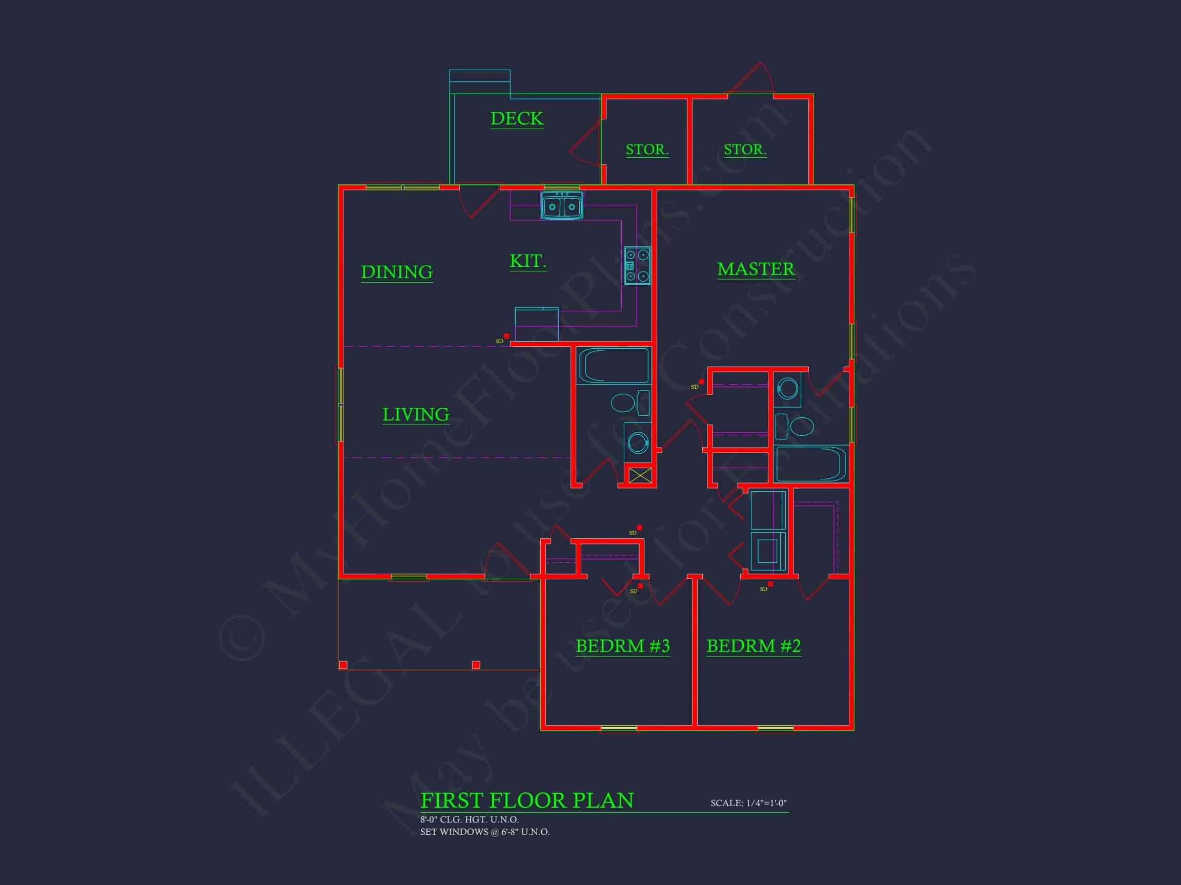 12-2923 HOUSE PLAN - Compact House Blueprint: Floor Plan, CAD Designs, and Details 9 Compact 3-Bedroom House Plan with Open Floor Layout & Cozy Porch