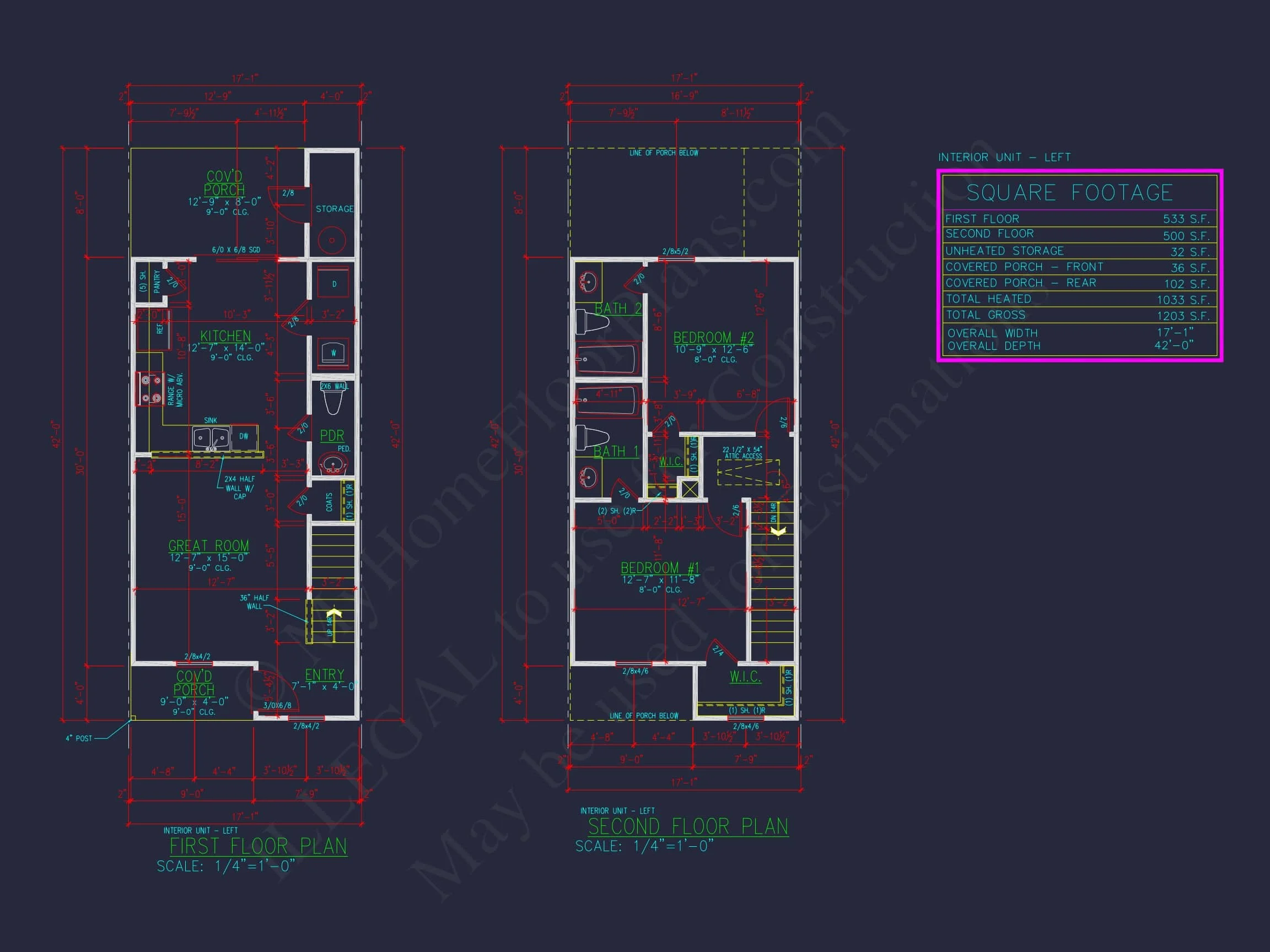 17-2029 6-UNIT TOWNHOUSE PLAN - Colonial Home Plan - 2-Bed, 1.5-Bath, 1,033 SF 19 Modern Townhome Floor Plan with 6 Units and CAD Blueprints