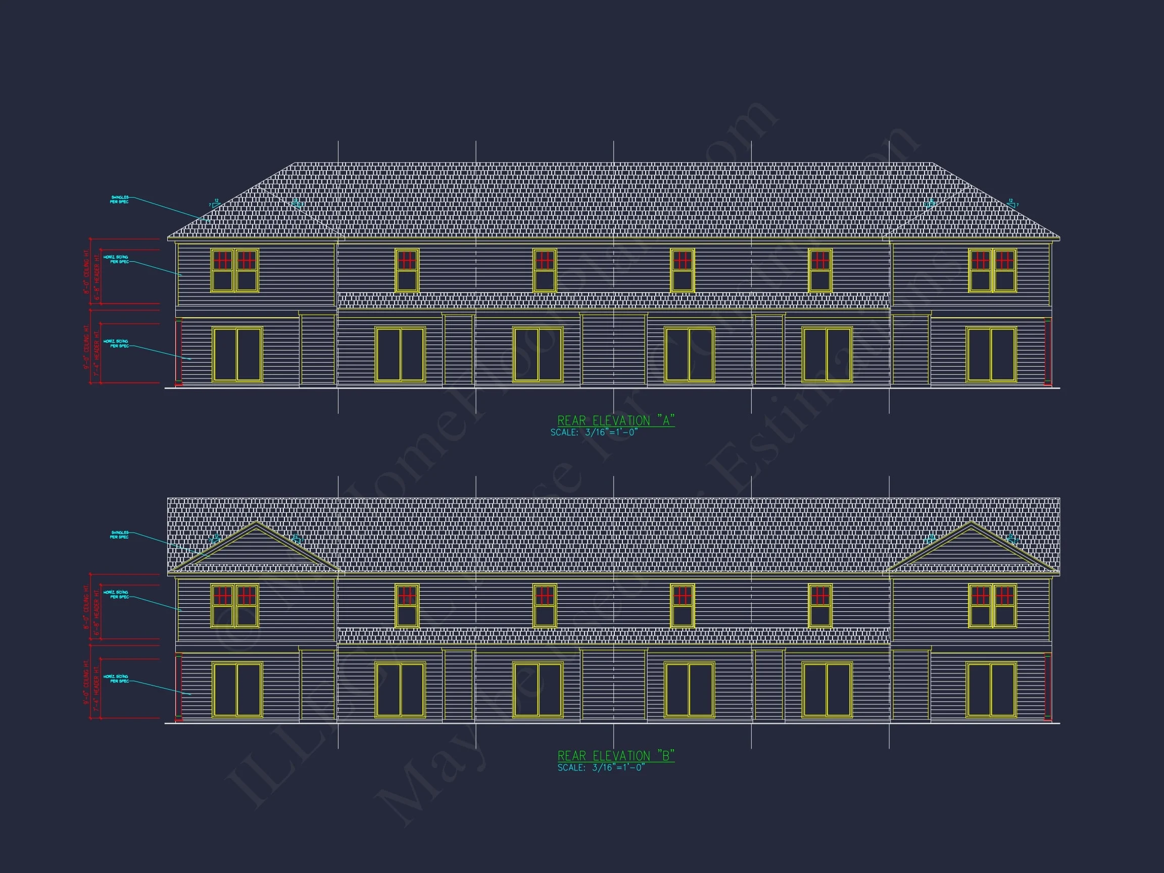 17-2029 6-UNIT TOWNHOUSE PLAN - Colonial Home Plan - 2-Bed, 1.5-Bath, 1,033 SF 6 Modern Townhome Floor Plan with 6 Units and CAD Blueprints