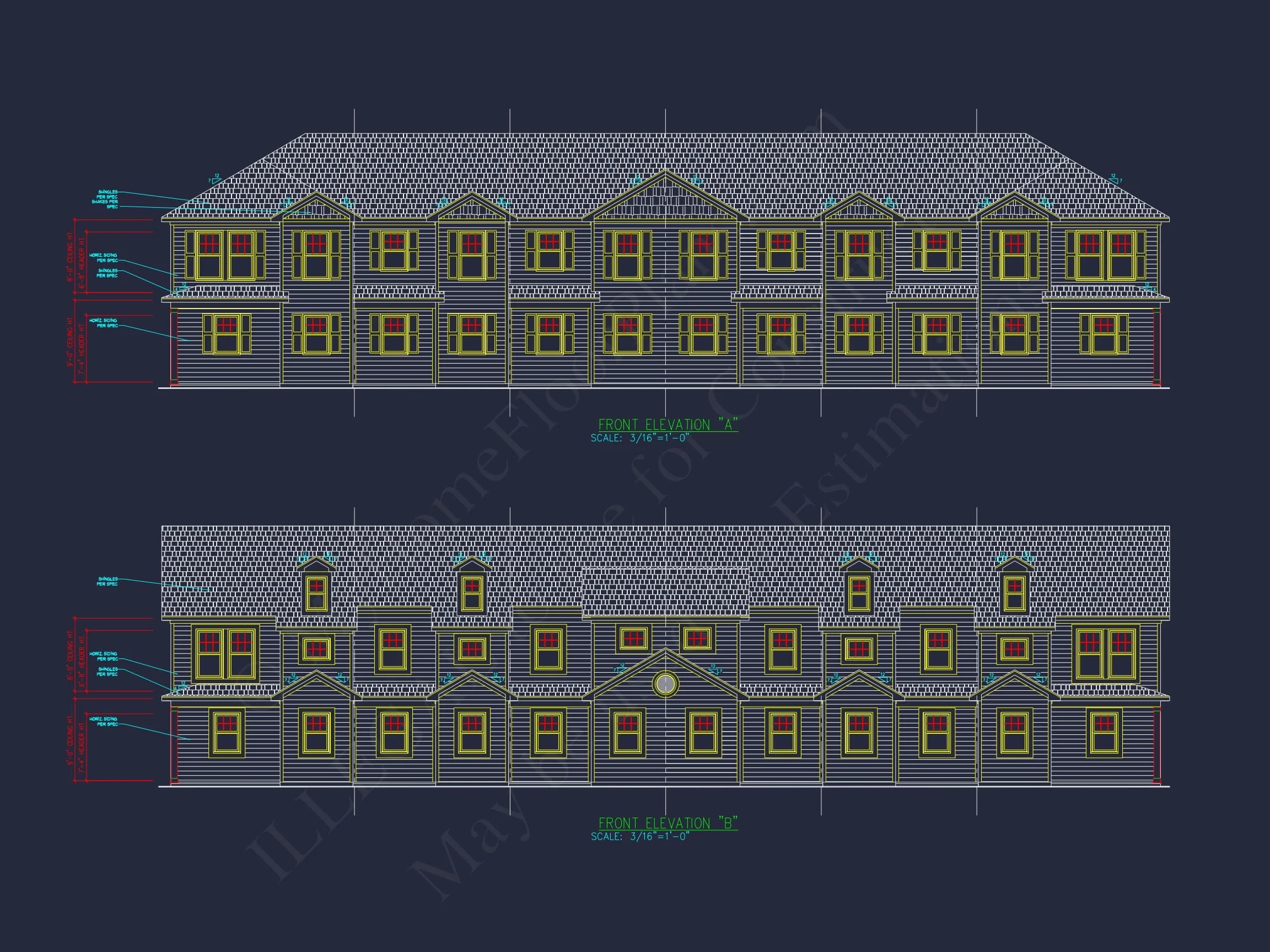 17-2029 6-UNIT TOWNHOUSE PLAN - Colonial Home Plan - 2-Bed, 1.5-Bath, 1,033 SF 3 Modern Townhome Floor Plan with 6 Units and CAD Blueprints
