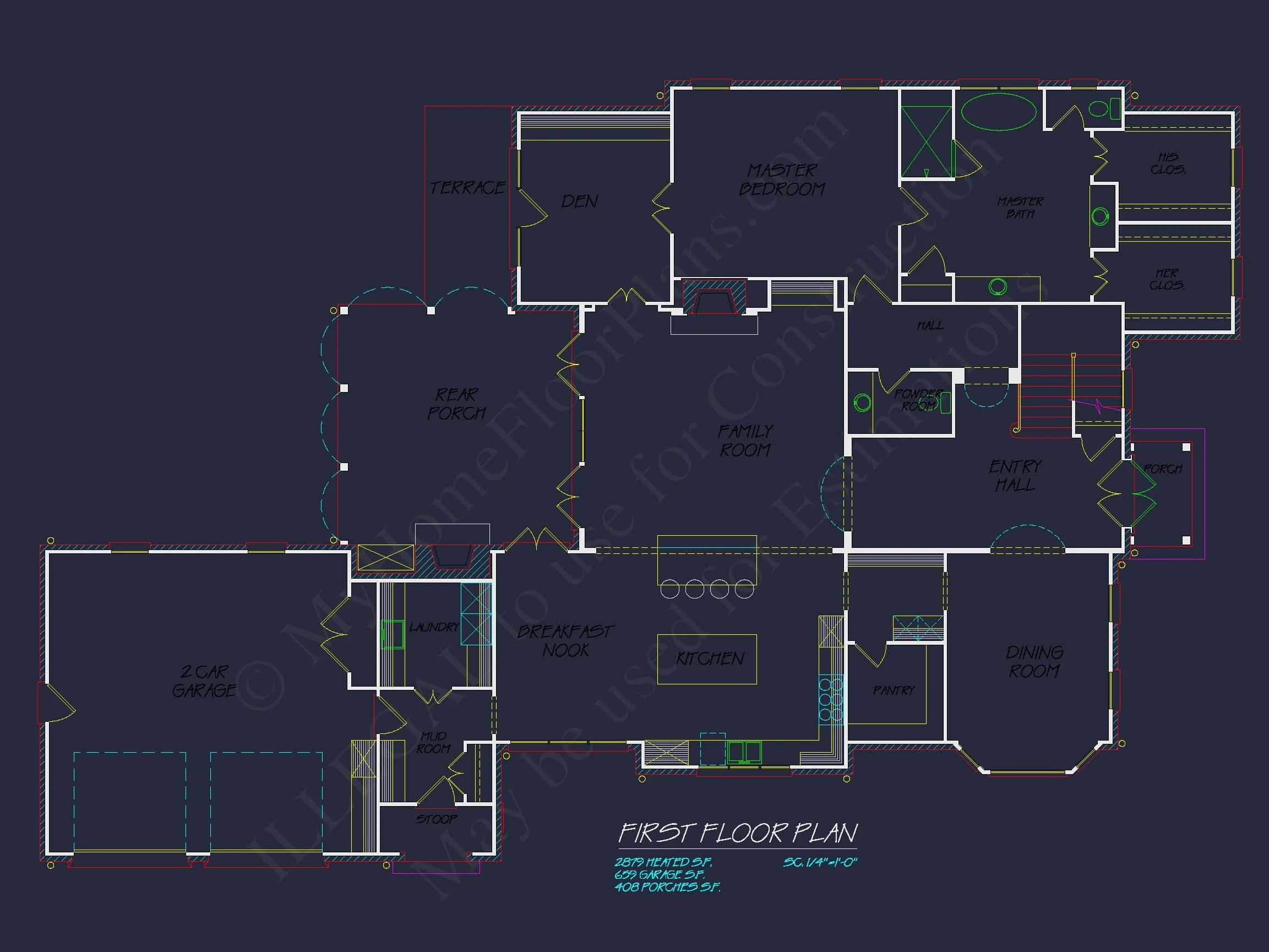 15-1606 HOUSE PLAN - Colonial House Floor Plan: 5-Bed, 4-Bath, 2-Story Blueprint 10 Colonial Home Floor Plan 5-Bed,4-Bath,2-Story Blueprint (2)
