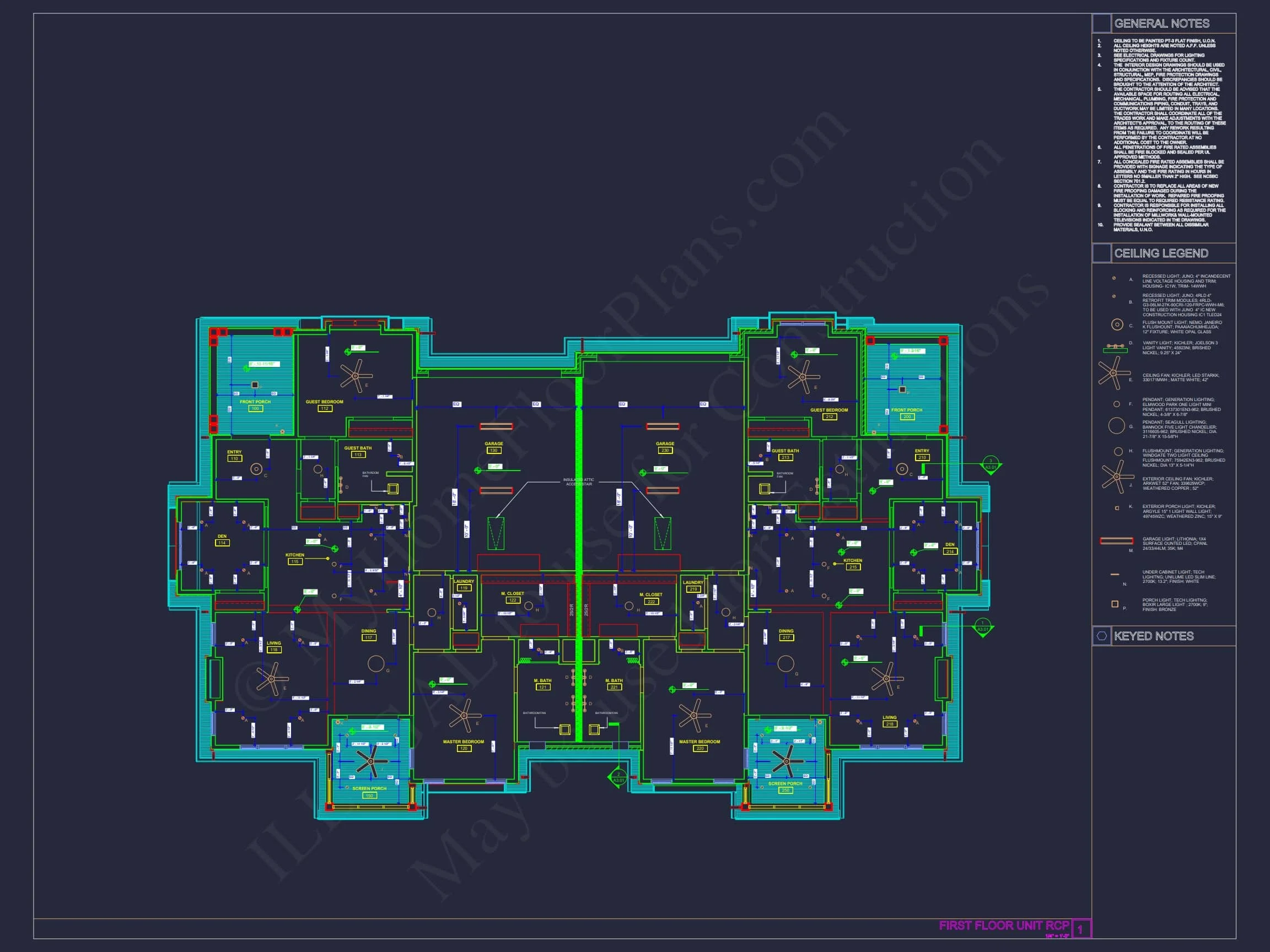 20-1521 DUPLEX PLAN- Beautiful Duplex House Floor Plan with Blueprint CAD Designs 12 Beautiful Duplex Home Floor Plan with Blueprint CAD Designs