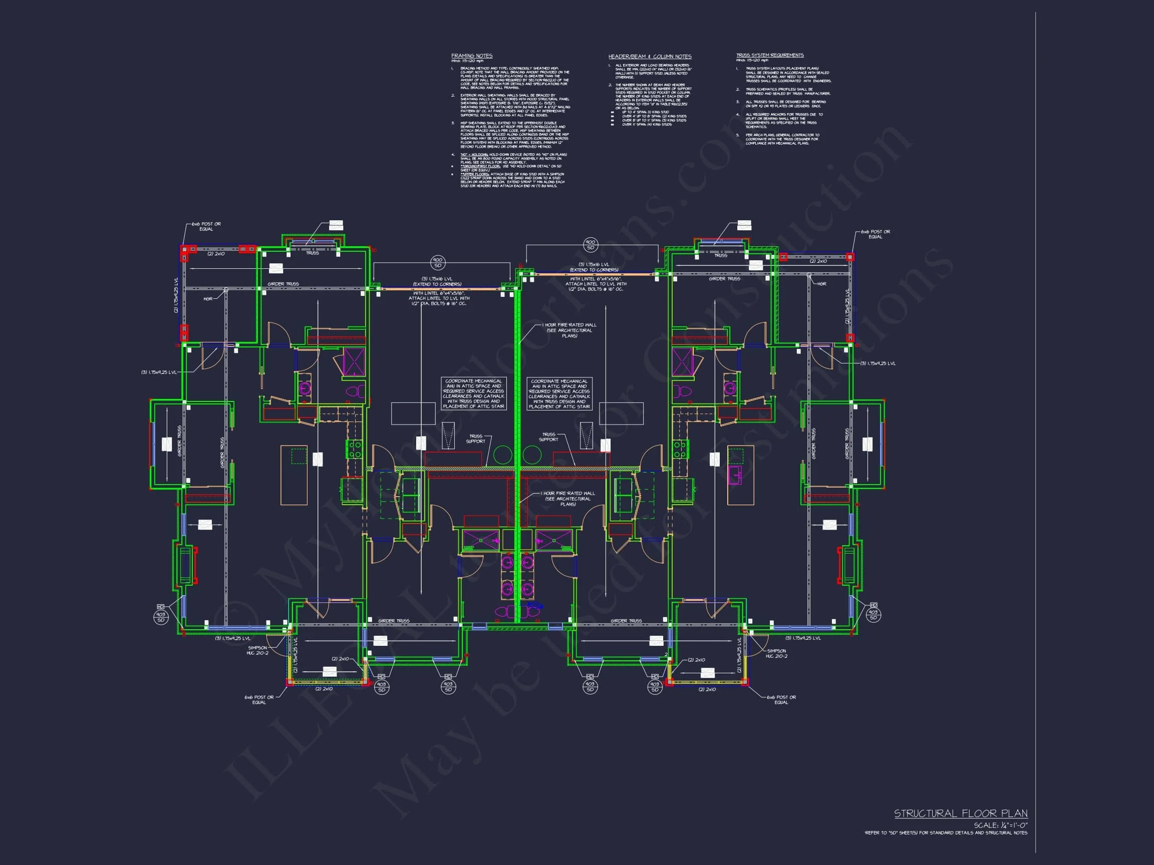 20-1521 DUPLEX PLAN- Beautiful Duplex House Floor Plan with Blueprint CAD Designs 10 Beautiful Duplex Home Floor Plan with Blueprint CAD Designs