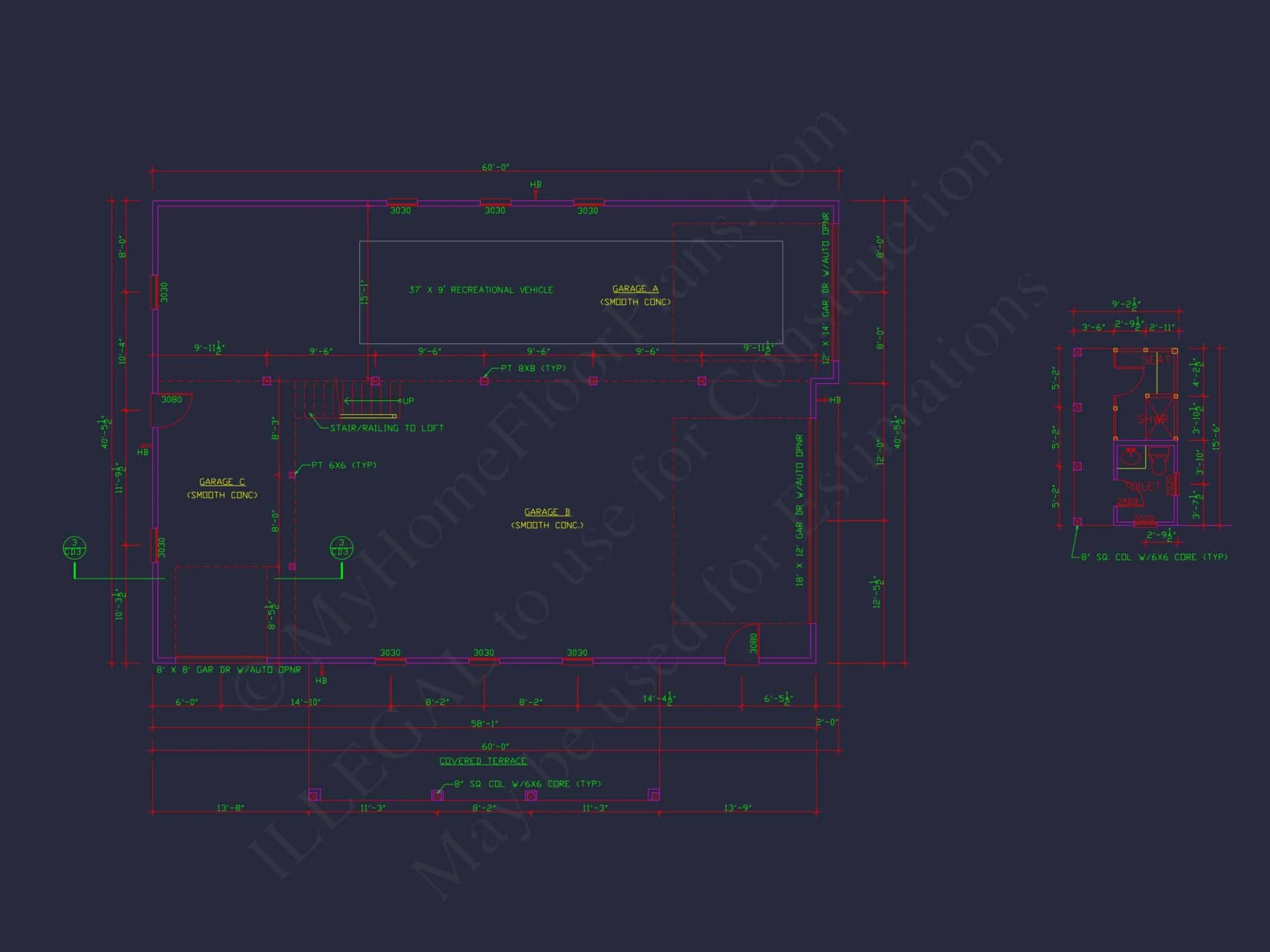 RV Garage Plan with Loft – Spacious Multi-Bay Garage Design