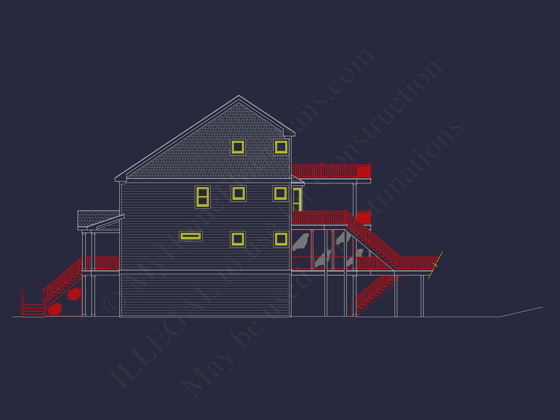 9-1754 HOUSE PLAN - Modern Beach House Plan with 3 Floors, CAD Blueprint Designs 6 Modern 3-Story Beach House Plan with 5 Bedrooms and Open Floor Layout