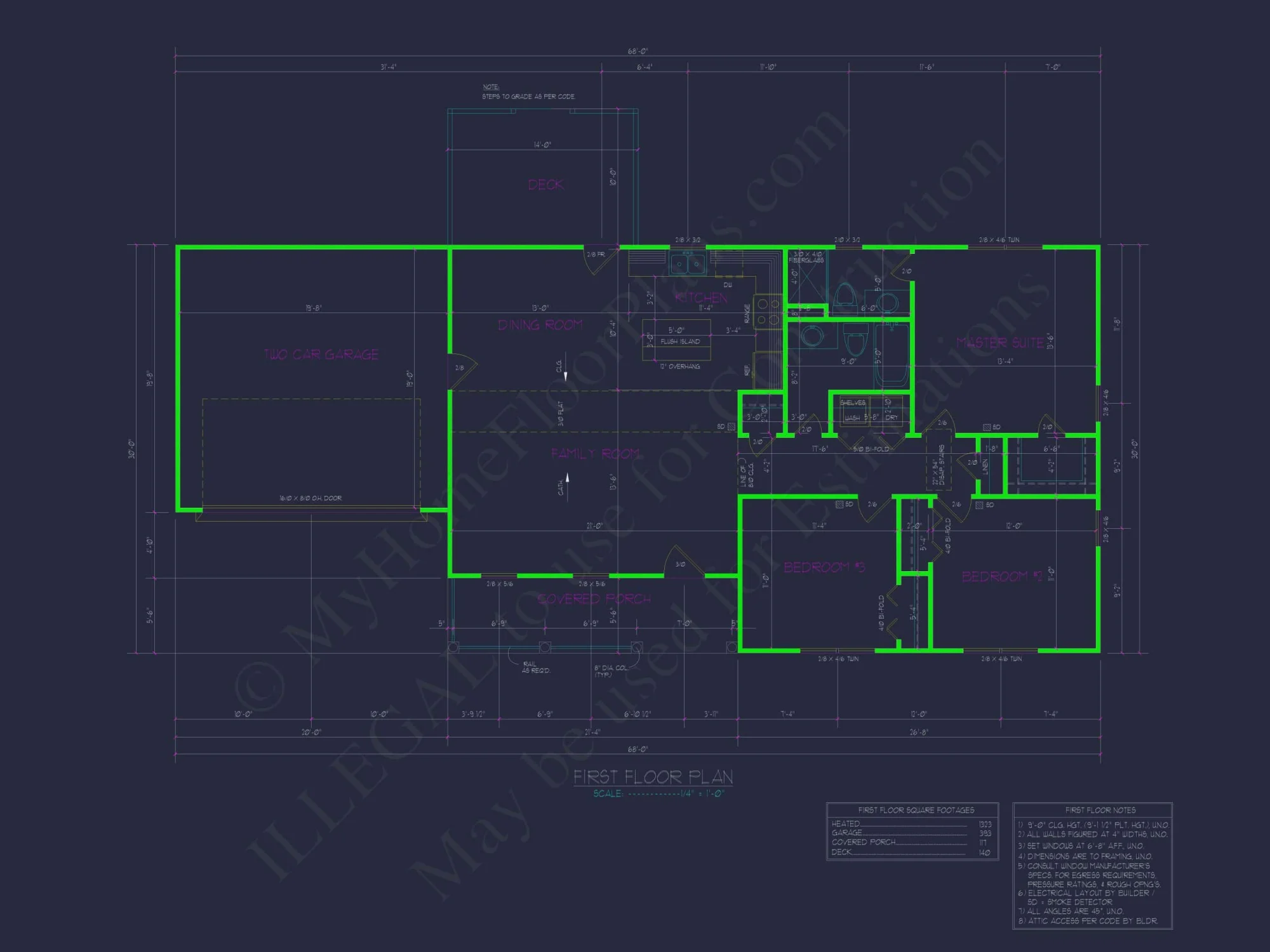 Beautiful Ranch House Floor Plan with CAD Designs & Blueprint