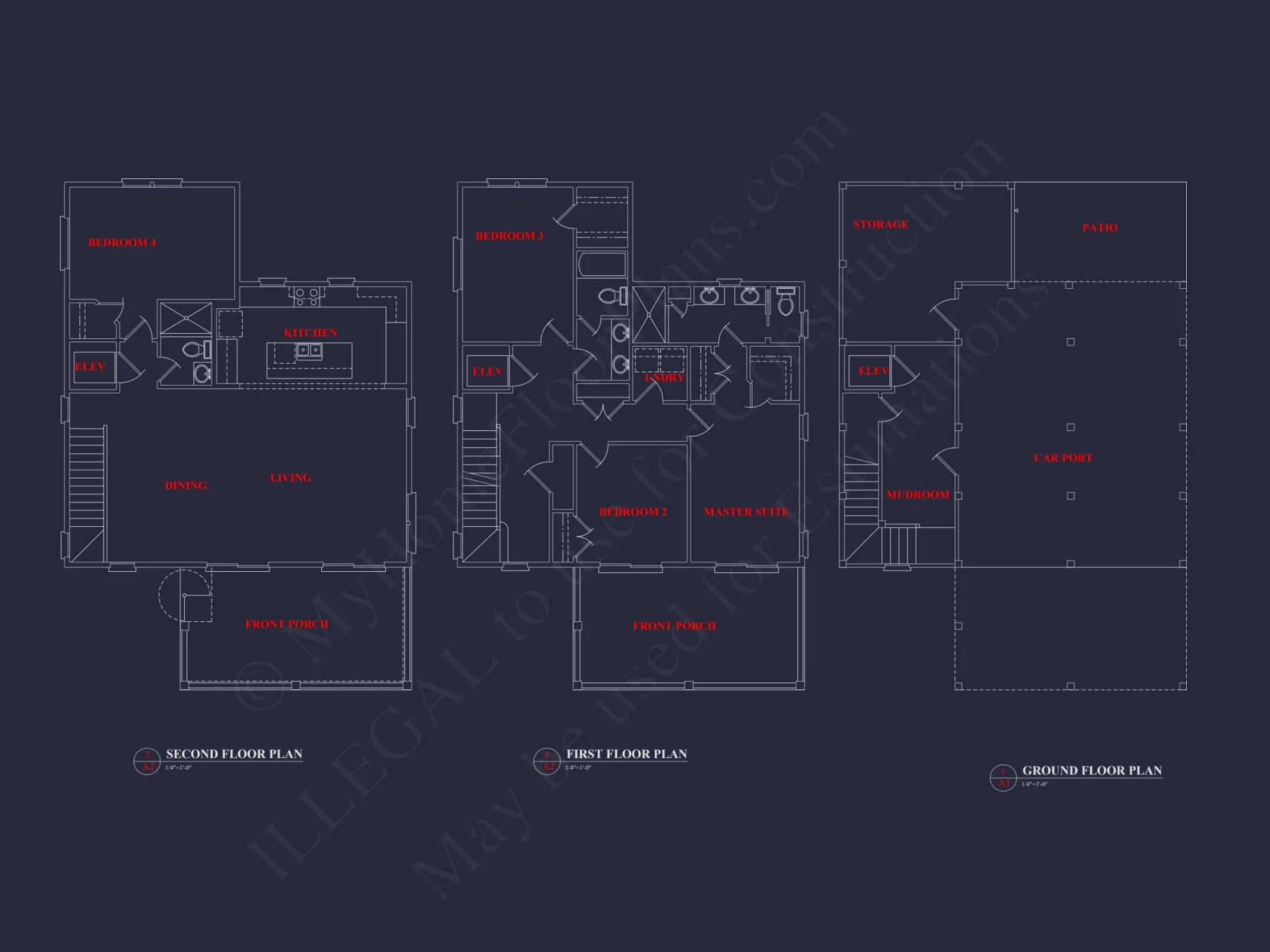 Beach Home Floor Plan with 4 Bedrooms & Modern CAD Designs