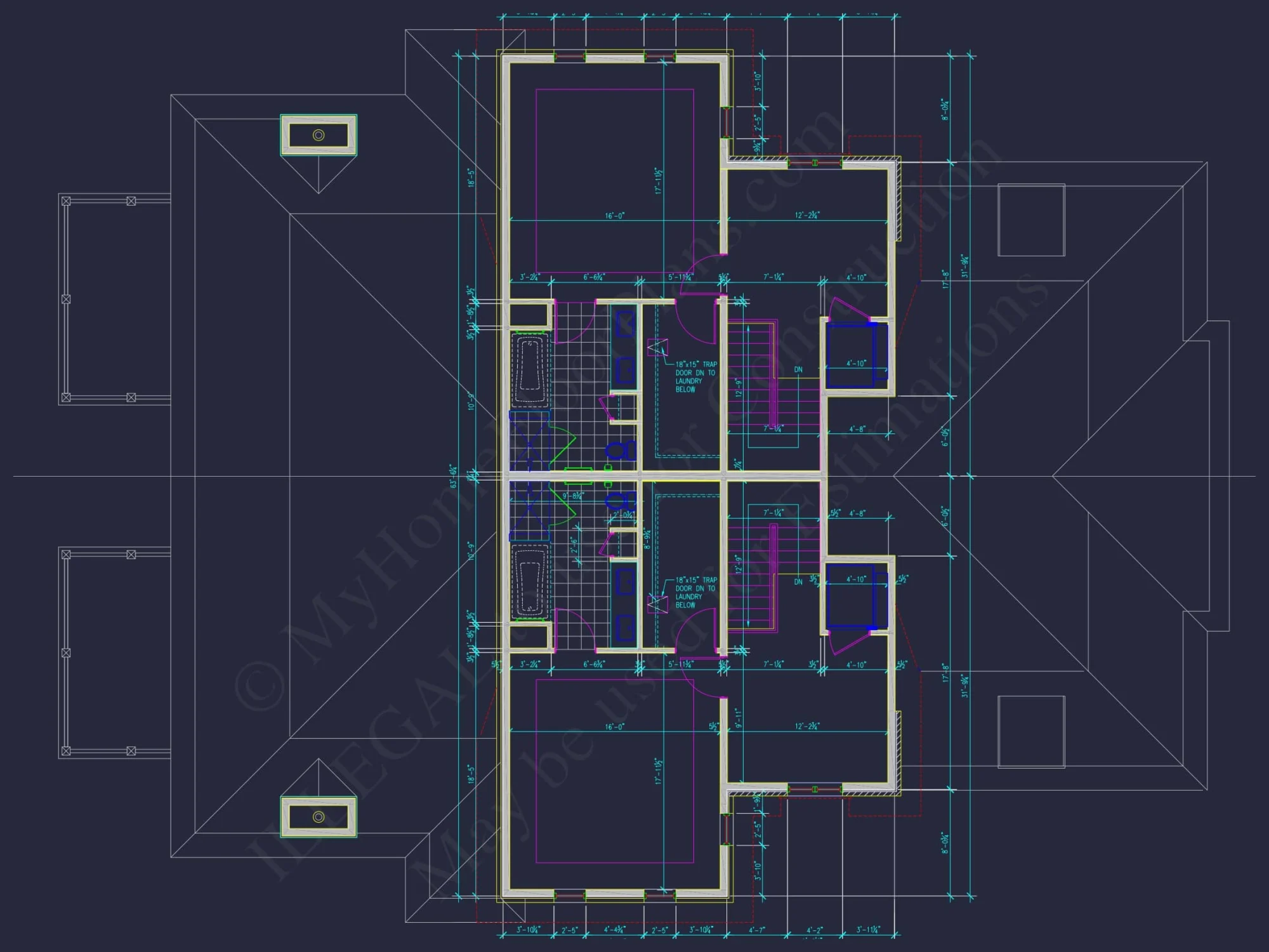 Elegant Duplex House Plan with Colonial Revival Architecture