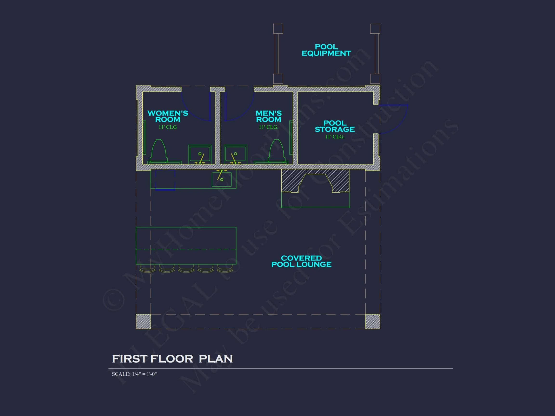 19-2288 POOLHOUSE PLAN - Modern Pool House Plan with Floor Plan and CAD Designs 3 Modern Pool House Plan with Floor Plan and CAD Designs