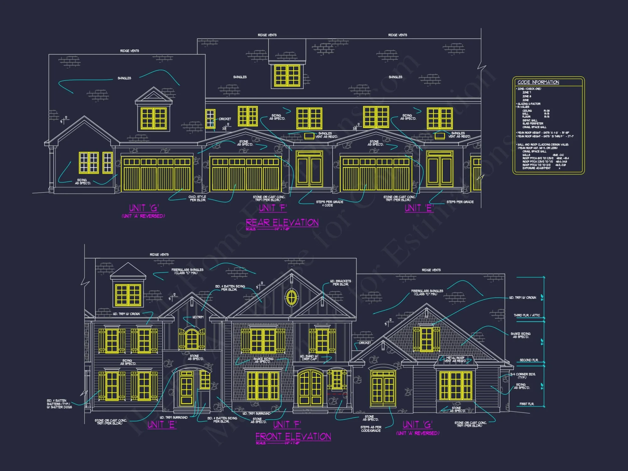 7-Unit Townhome Floor Plan with Vaulted Ceilings and CAD Designs
