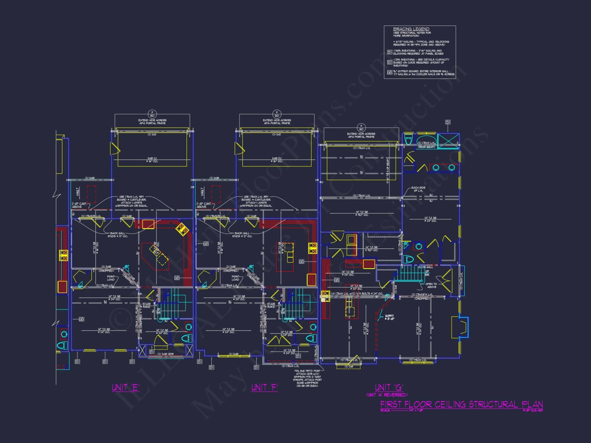 7-Unit Townhome Floor Plan with Vaulted Ceilings and CAD Designs
