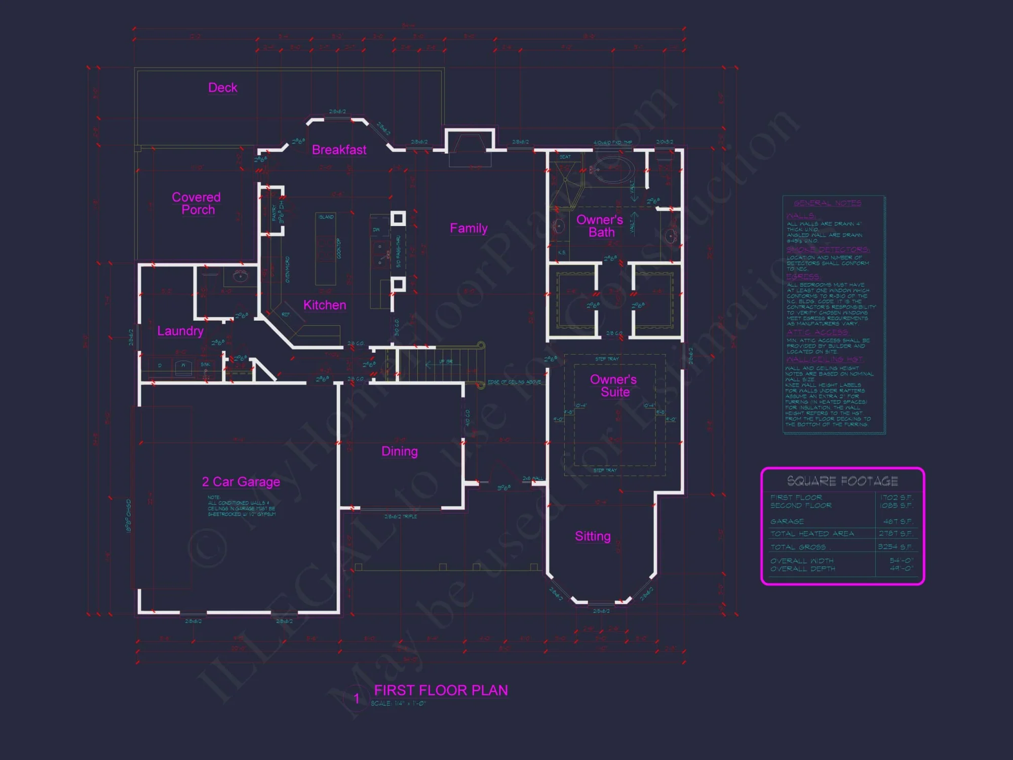 54' x 44' Traditional House Plan with Brick Exterior & Bonus Spaces