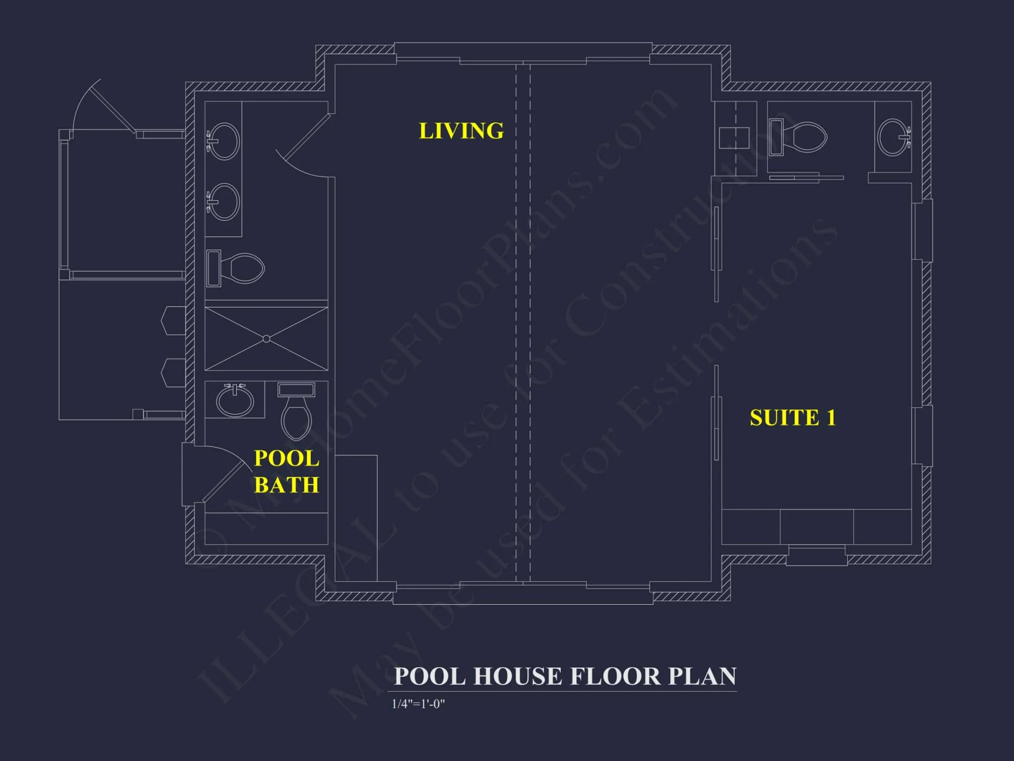 Charming Pool House Plan with Vaulted Ceilings & CAD Blueprints