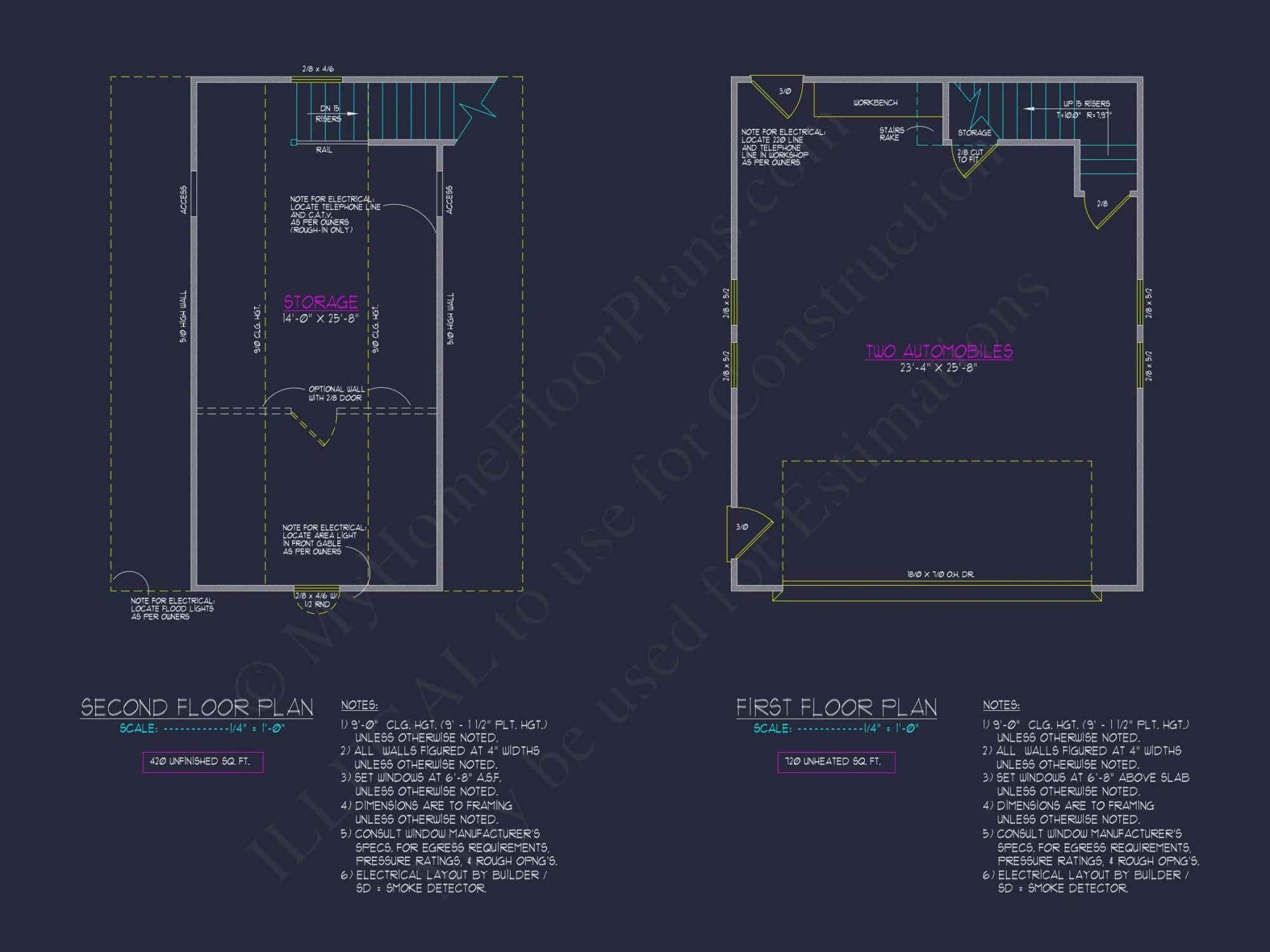 24x30 Garage Floor Plan with Attic and CAD Blueprint Designs