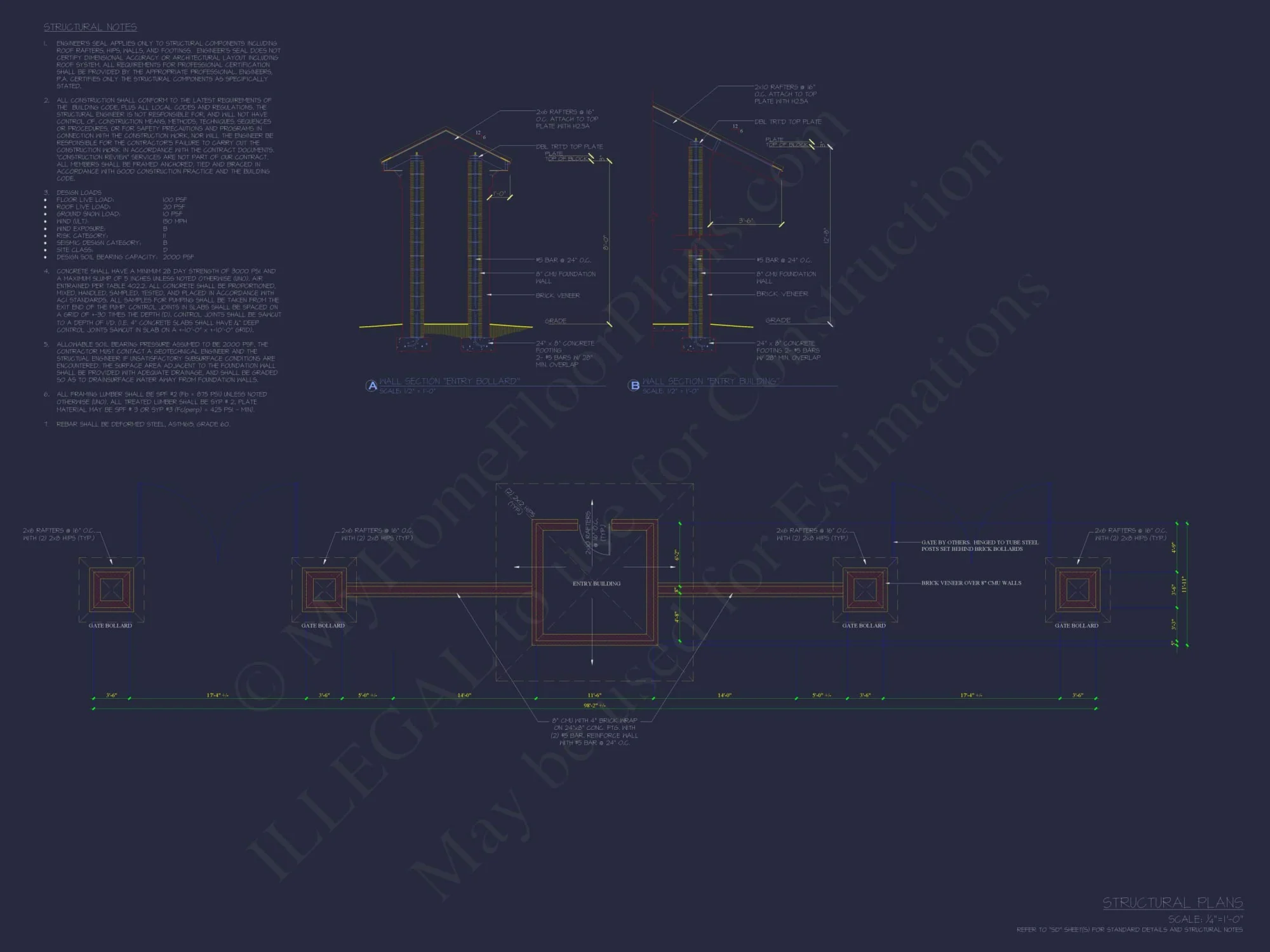 Custom Entry Gate Pavilion Plan with Courtyard & Brick Detailing