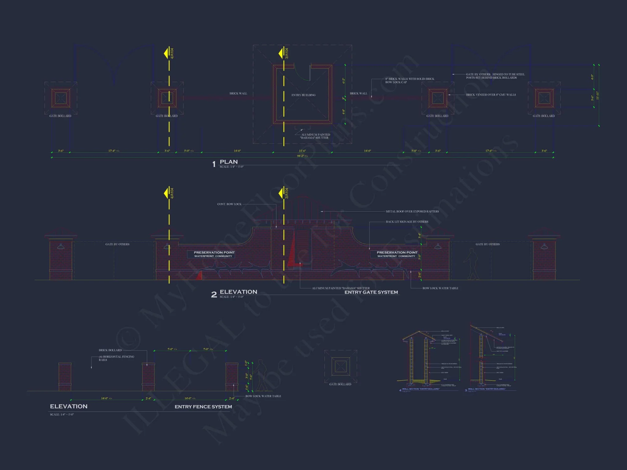 Custom Entry Gate Pavilion Plan with Courtyard & Brick Detailing