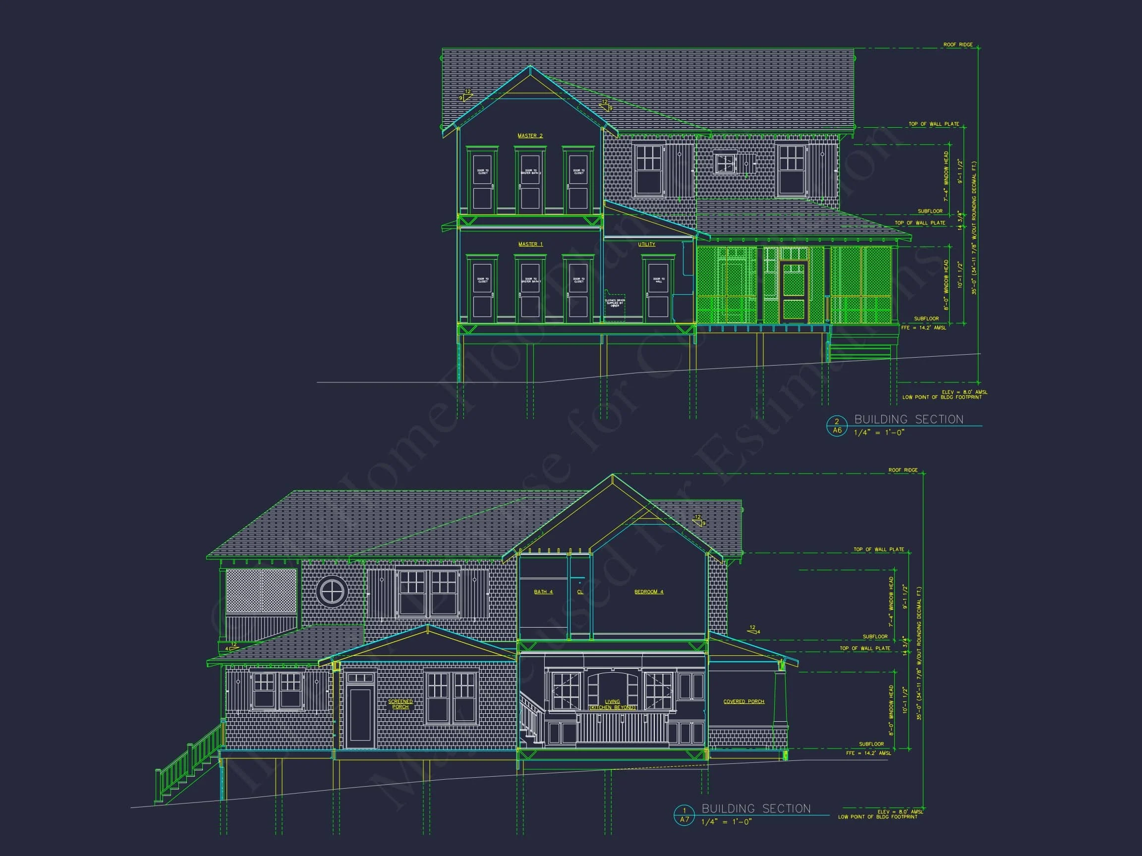 13-1216B HOUSE PLAN - Charming 2-Story House Plan: Modern CAD Architecture Designs 3 Charming 2-Story House Plan with Modern CAD Architecture & Coastal Flair