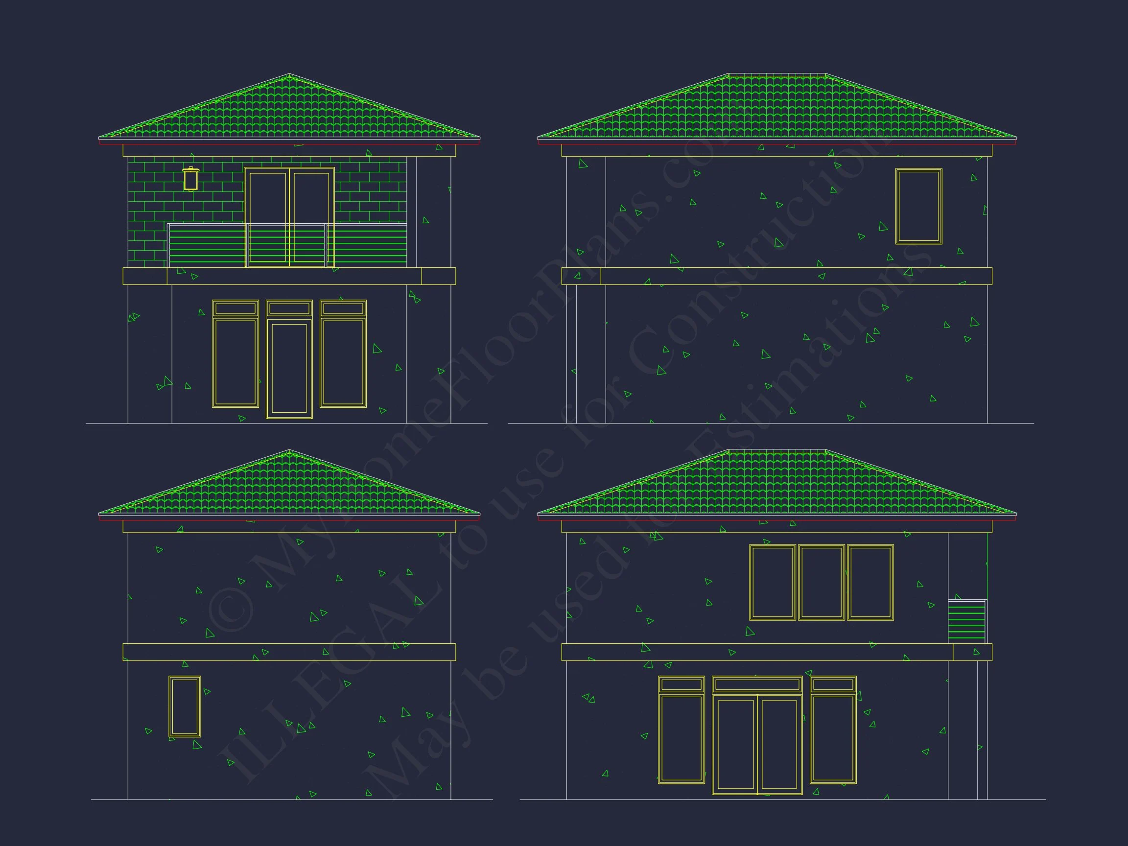 19-1180 HOUSE PLAN - 4 Bed 3.5 Bath 3,800 SF Contemporary Tropical-Modern House Plan w/ 3-Car Carport 15 Modern 2-Story house Floor Plan with Detailed CAD Designs
