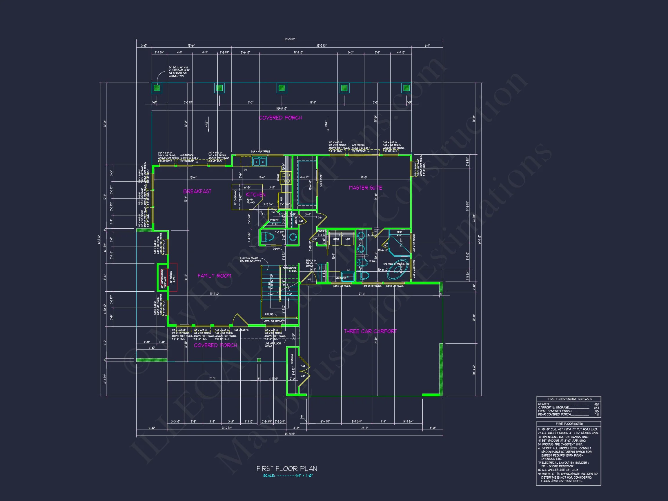 19-1180 HOUSE PLAN - 4 Bed 3.5 Bath 3,800 SF Contemporary Tropical-Modern House Plan w/ 3-Car Carport 7 Modern 2-Story house Floor Plan with Detailed CAD Designs