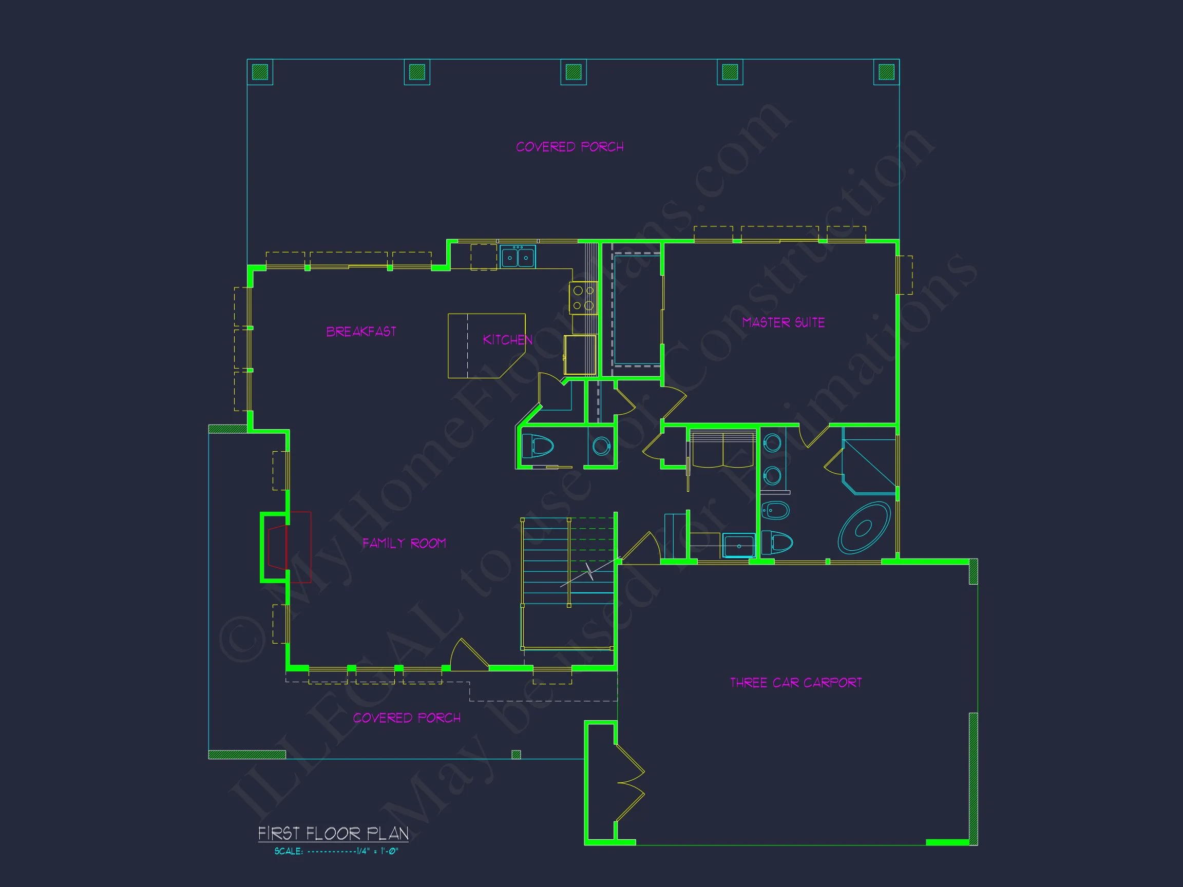 19-1180 HOUSE PLAN - 4 Bed 3.5 Bath 3,800 SF Contemporary Tropical-Modern House Plan w/ 3-Car Carport 5 Modern 2-Story house Floor Plan with Detailed CAD Designs