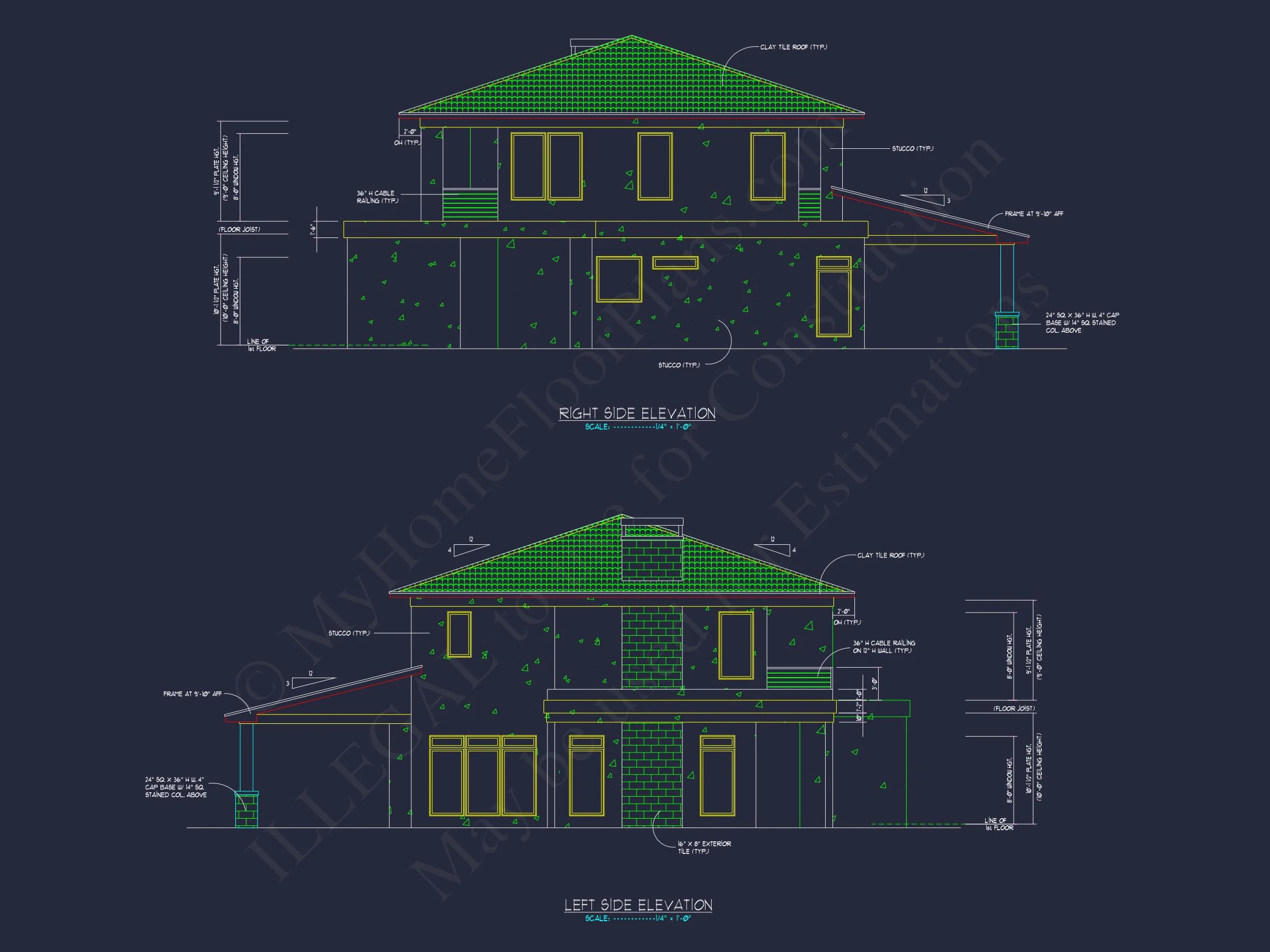 19-1180 HOUSE PLAN - 4 Bed 3.5 Bath 3,800 SF Contemporary Tropical-Modern House Plan w/ 3-Car Carport 4 Modern 2-Story house Floor Plan with Detailed CAD Designs