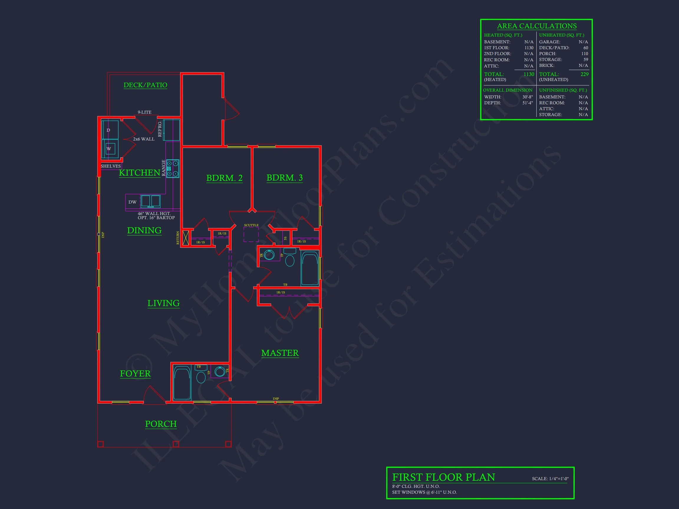 15-1901 HOUSE PLAN - 1130 Sq. Ft. House Plan with Open Floor Blueprint | CAD Designs 4 CAD Designs