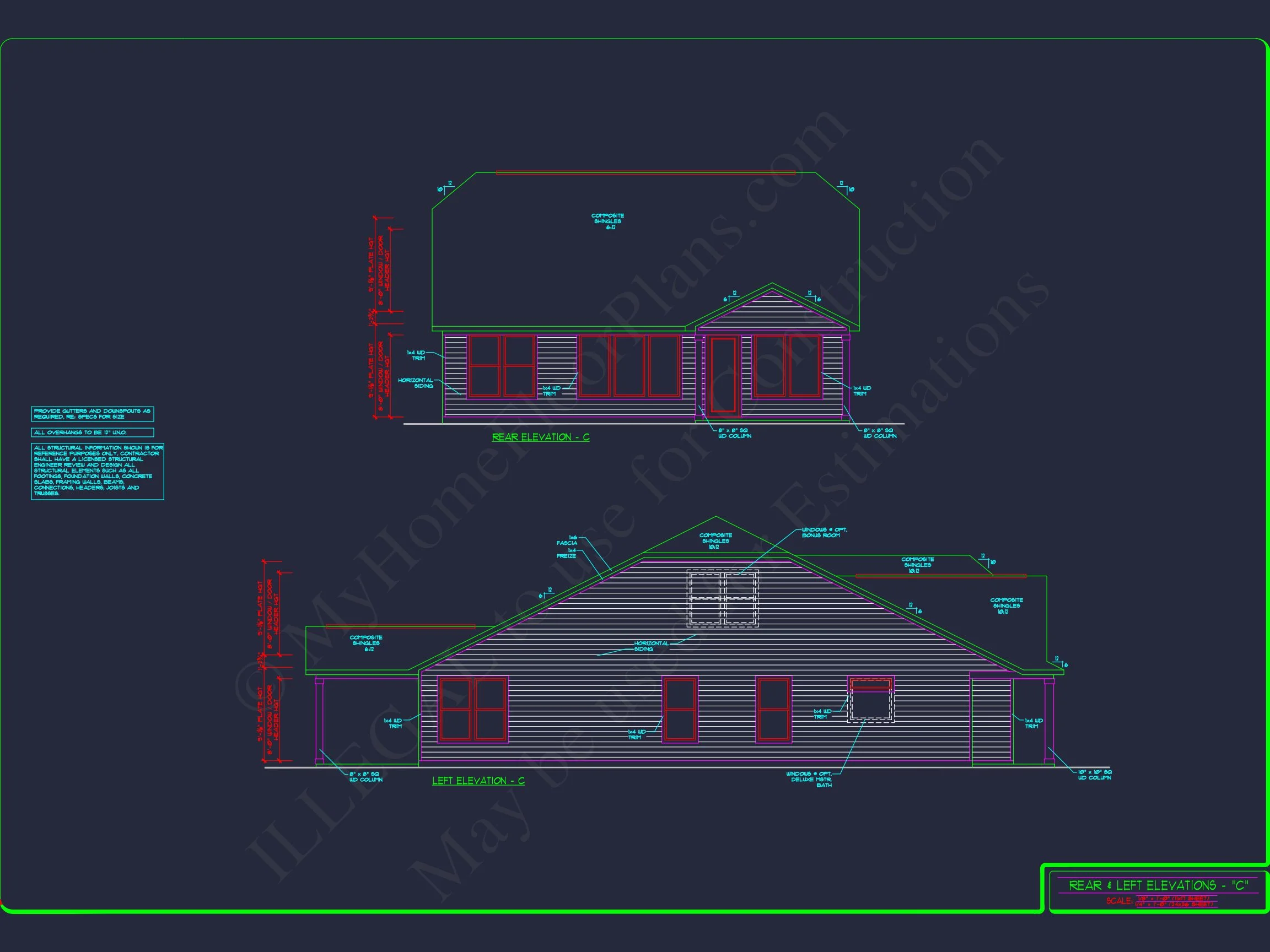15-1253 HOUSE PLAN - Craftsman House Plan with Bonus Room | CAD and Blueprints 19 CAD and Blueprints