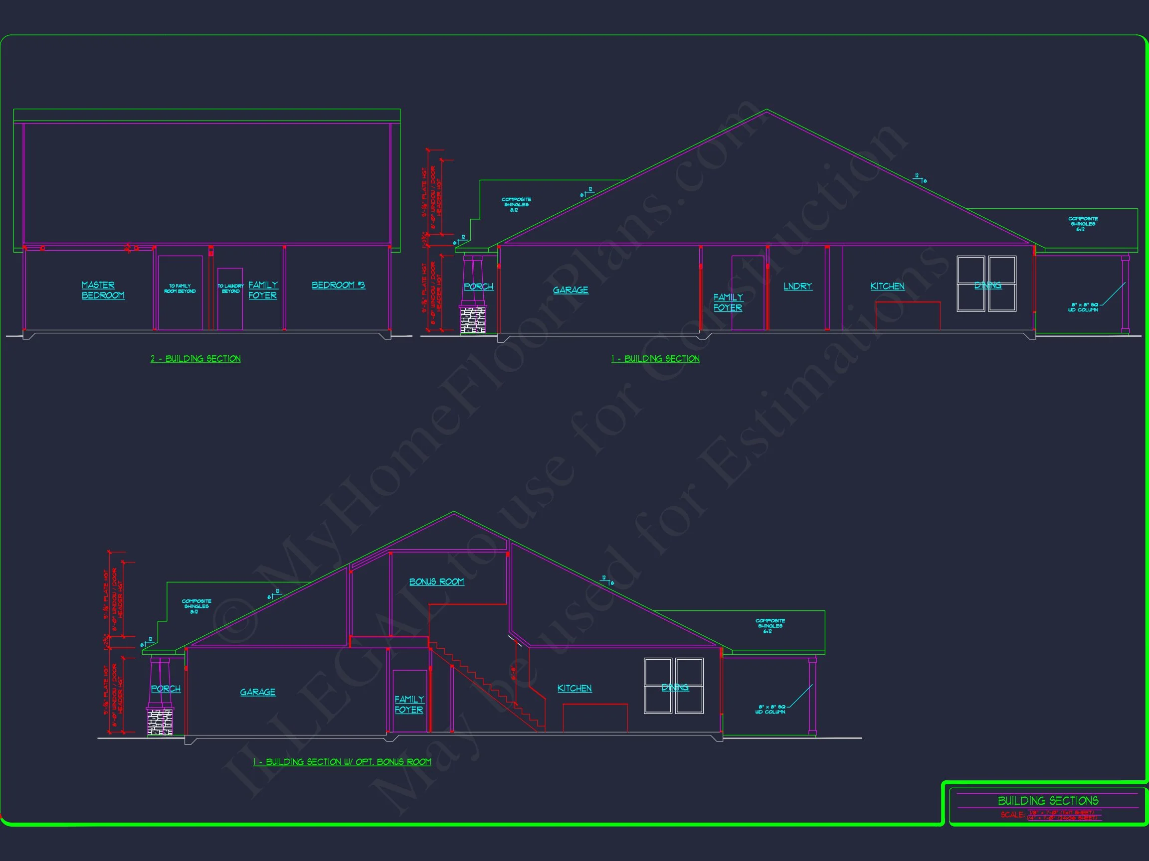15-1253 HOUSE PLAN - Craftsman House Plan with Bonus Room | CAD and Blueprints 9 CAD and Blueprints