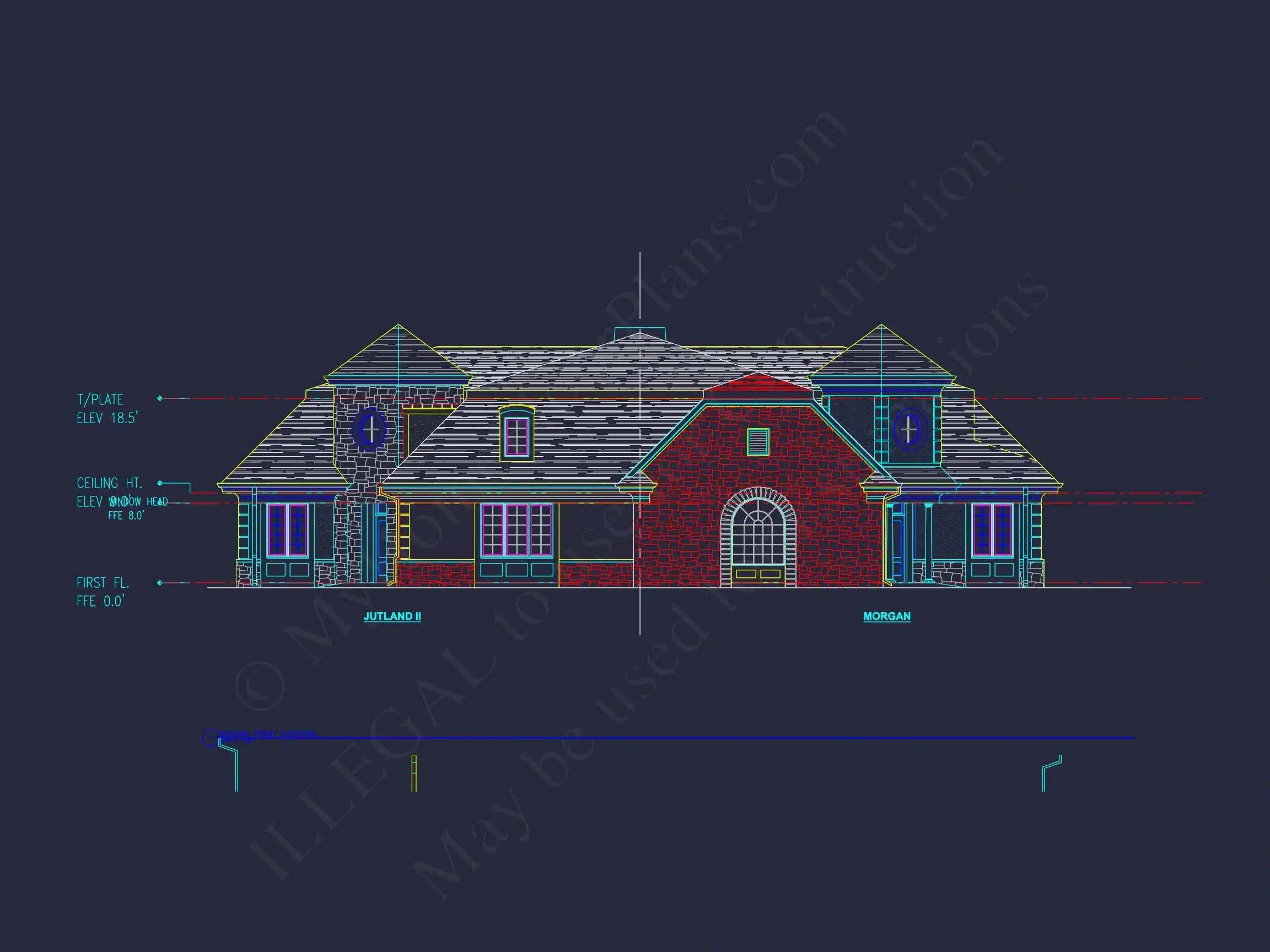 10-1929 DUPLEX PLAN - 3-Bedroom, 2.5-Bath Duplex House Plan – 3,552 Sq Ft with Bonus Room, Porches & 2-Car Garage 9 Modern Duplex house Plan with Detailed Blueprint & CAD Designs