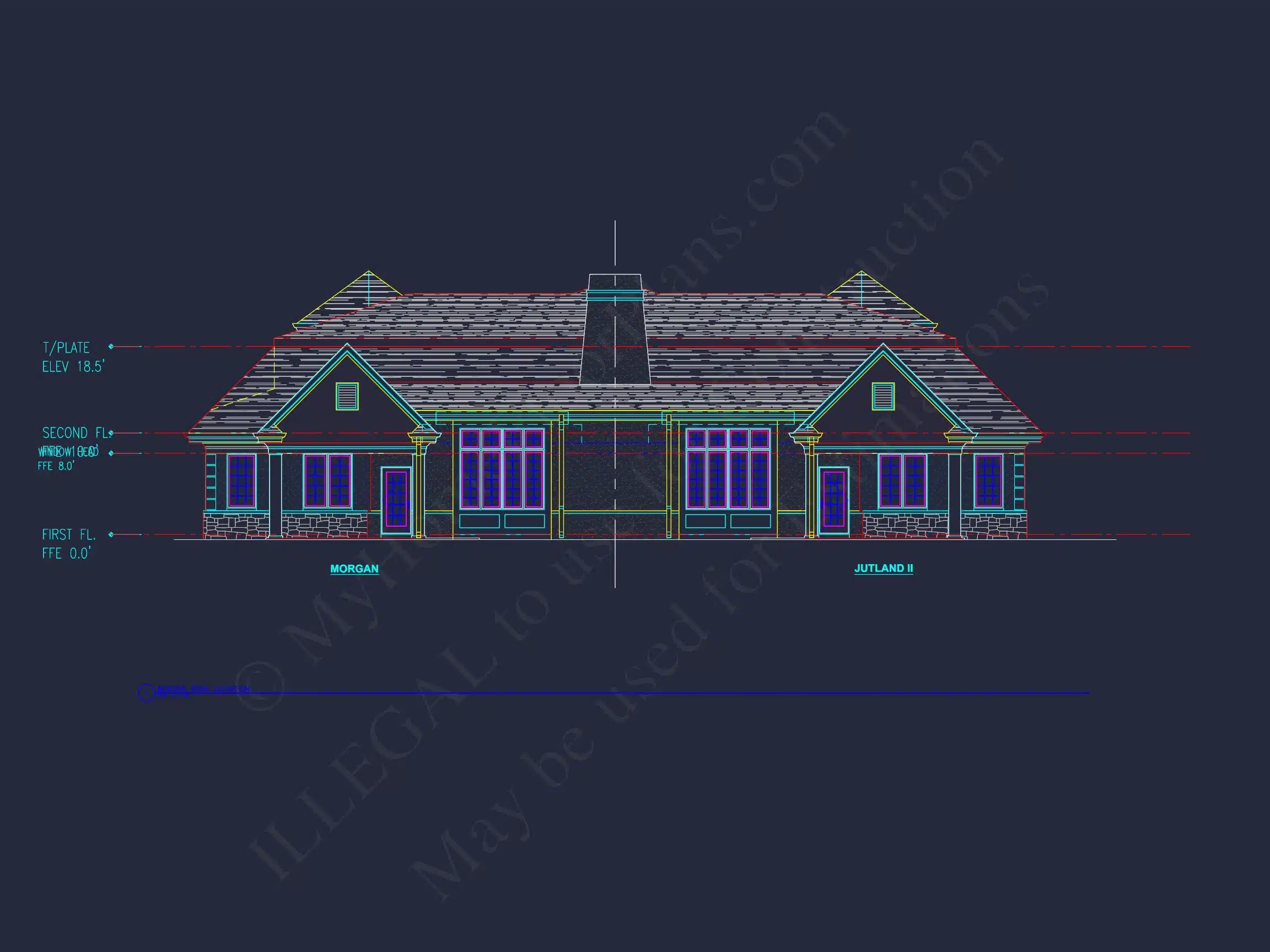 10-1929 DUPLEX PLAN - 3-Bedroom, 2.5-Bath Duplex House Plan – 3,552 Sq Ft with Bonus Room, Porches & 2-Car Garage 6 Modern Duplex house Plan with Detailed Blueprint & CAD Designs