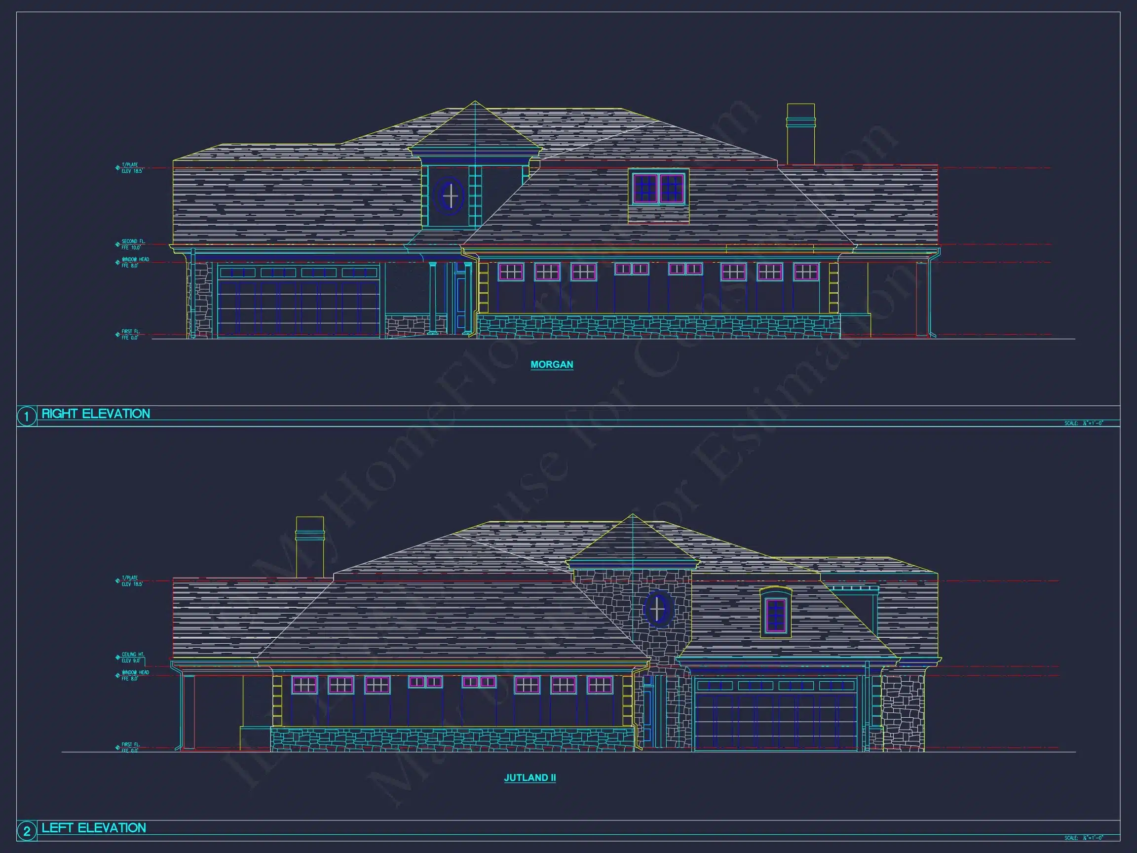 10-1929 DUPLEX PLAN - 3-Bedroom, 2.5-Bath Duplex House Plan – 3,552 Sq Ft with Bonus Room, Porches & 2-Car Garage 4 Modern Duplex house Plan with Detailed Blueprint & CAD Designs