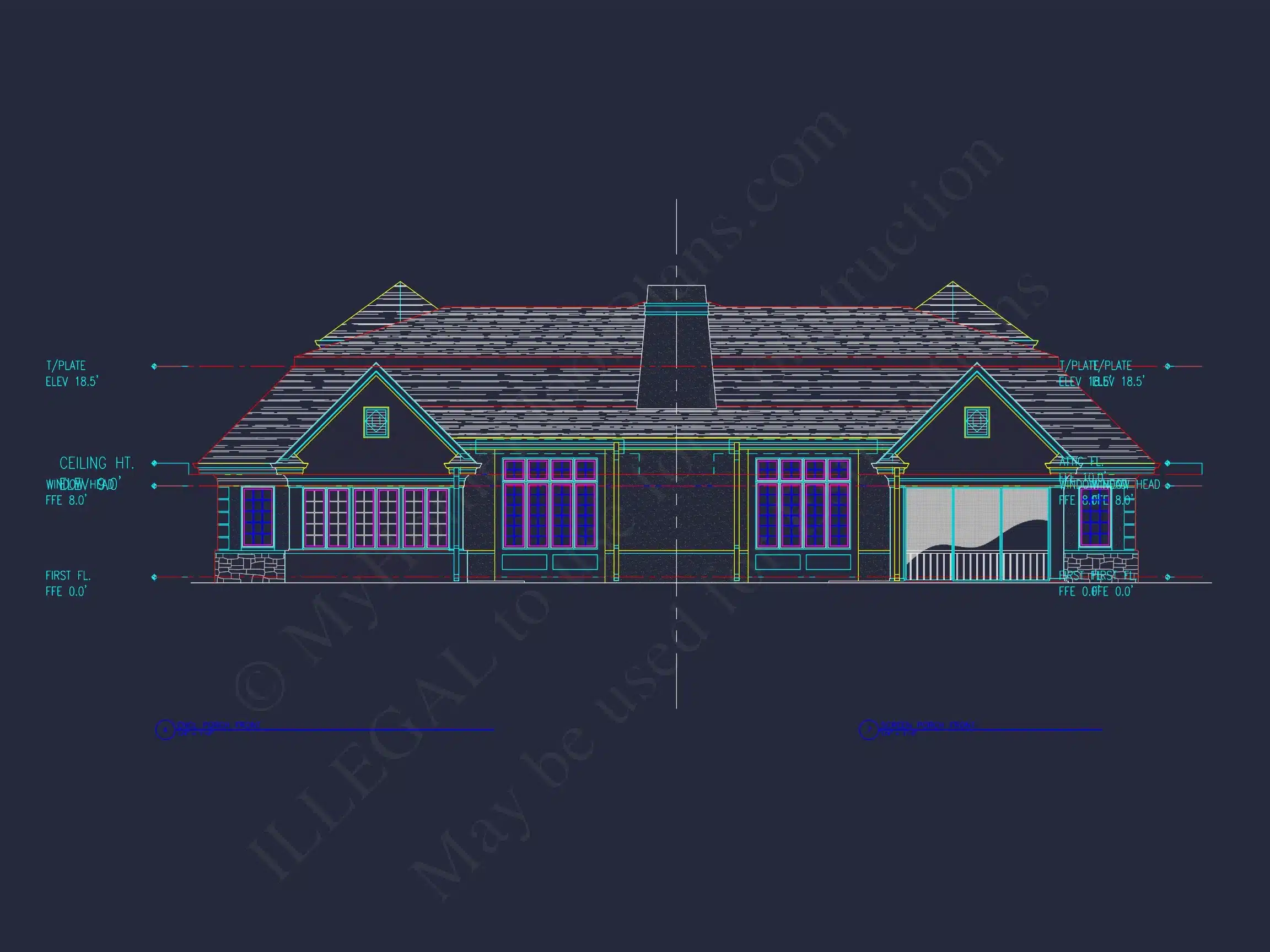 10-1929 DUPLEX PLAN - 3-Bedroom, 2.5-Bath Duplex House Plan – 3,552 Sq Ft with Bonus Room, Porches & 2-Car Garage 5 Modern Duplex house Plan with Detailed Blueprint & CAD Designs