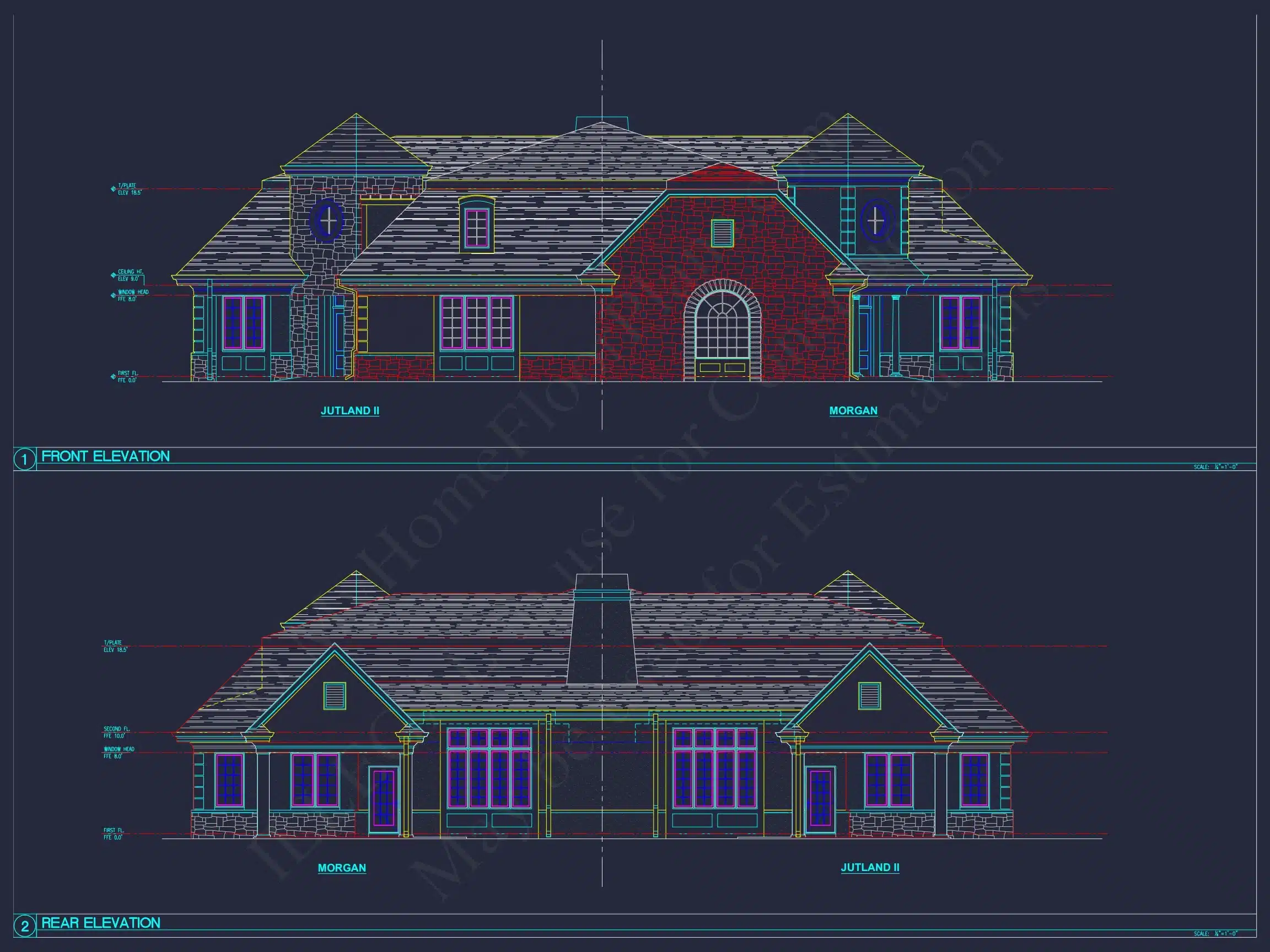 10-1929 DUPLEX PLAN - 3-Bedroom, 2.5-Bath Duplex House Plan – 3,552 Sq Ft with Bonus Room, Porches & 2-Car Garage 3 Modern Duplex house Plan with Detailed Blueprint & CAD Designs
