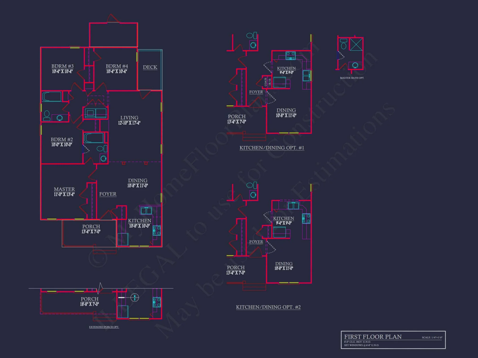 Modern Bungalow house Plan with 4 Bedrooms and CAD Designs