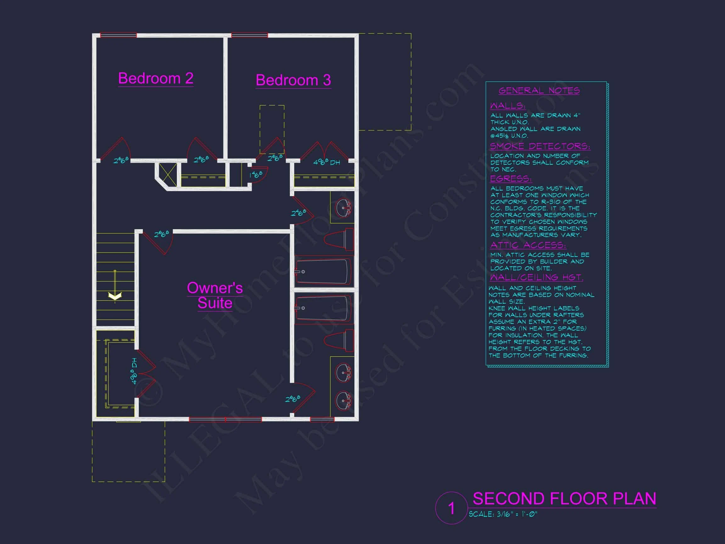 9-1659 HOUSE PLAN - Modern 2-Story House Plan with Side Garage | 1379 Sq Ft | 3 Bed | 2 Bath 5 2 Bath