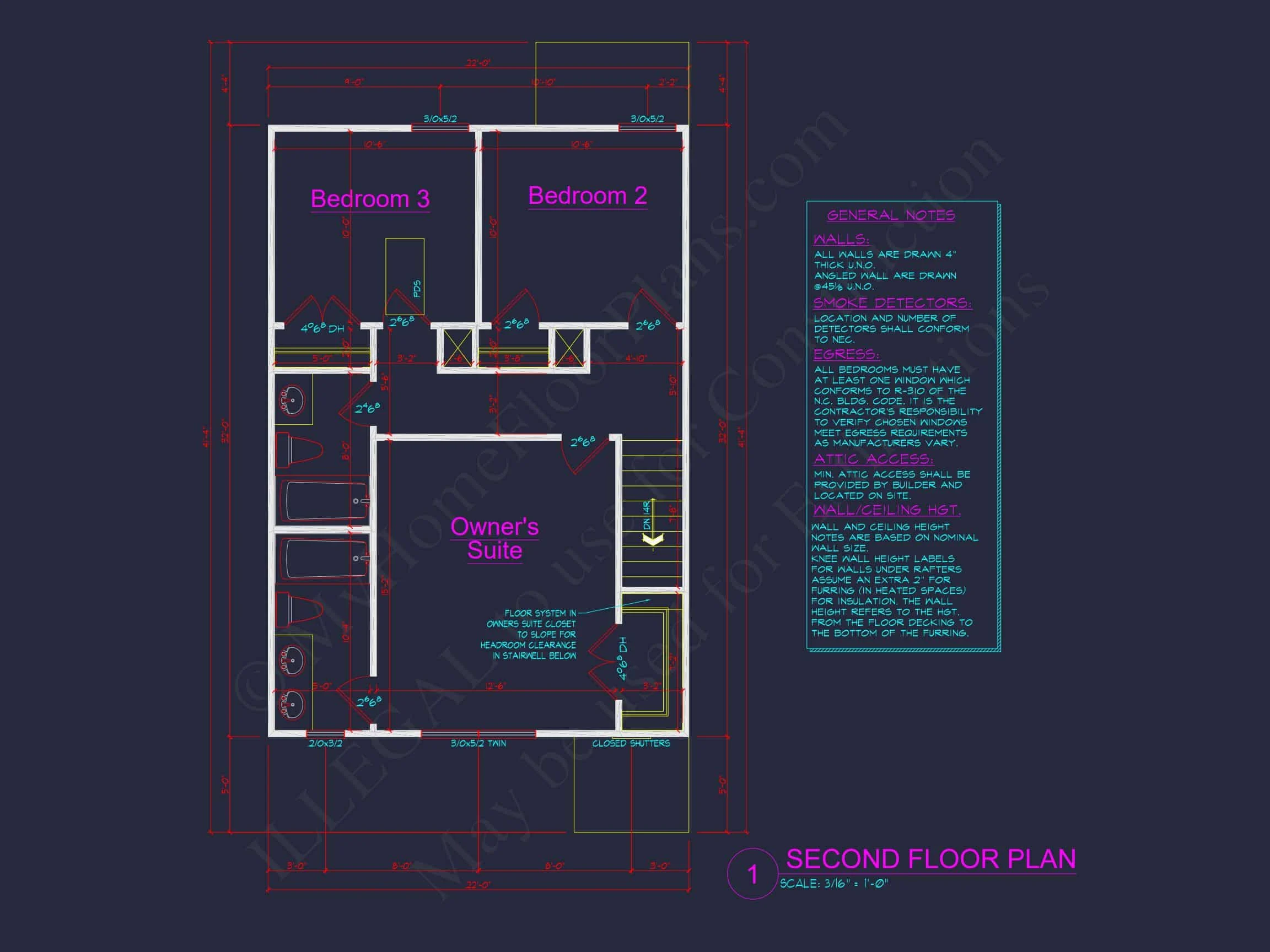 9-1184 HOUSE PLAN - Modern 2-Story House Plan & Blueprint | 1379 Sq Ft | 3 Bed | 2 Bath 7 1379 Sq Ft