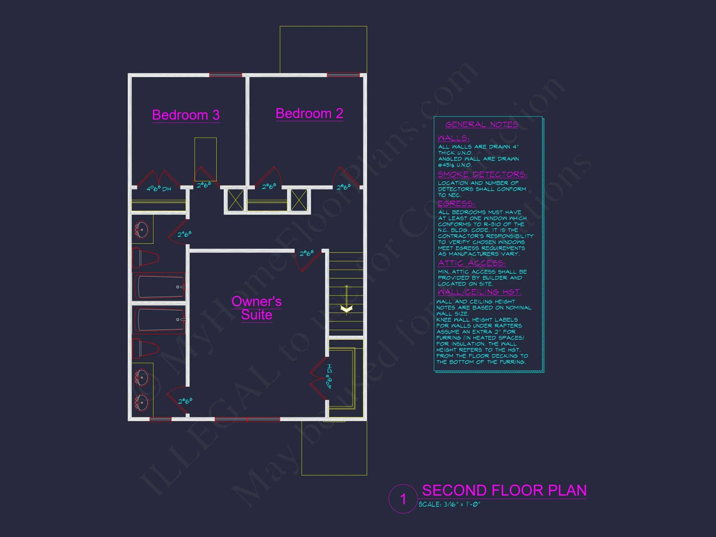 9-1184 HOUSE PLAN - Modern 2-Story House Plan & Blueprint | 1379 Sq Ft | 3 Bed | 2 Bath 5 2 Bath