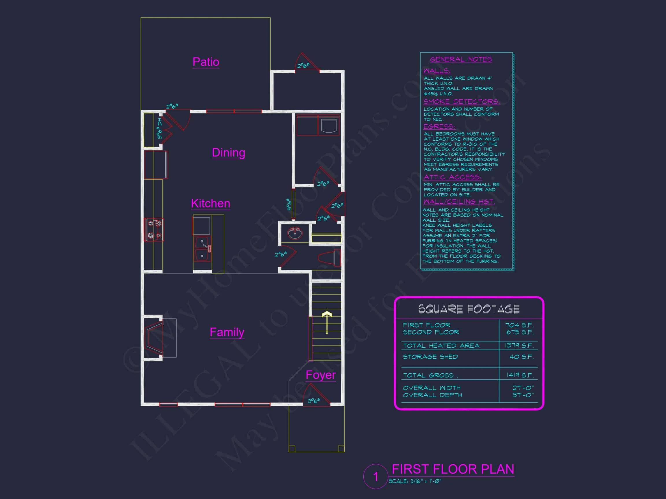 9-1184 HOUSE PLAN - Modern 2-Story House Plan & Blueprint | 1379 Sq Ft | 3 Bed | 2 Bath 4 3 Bed