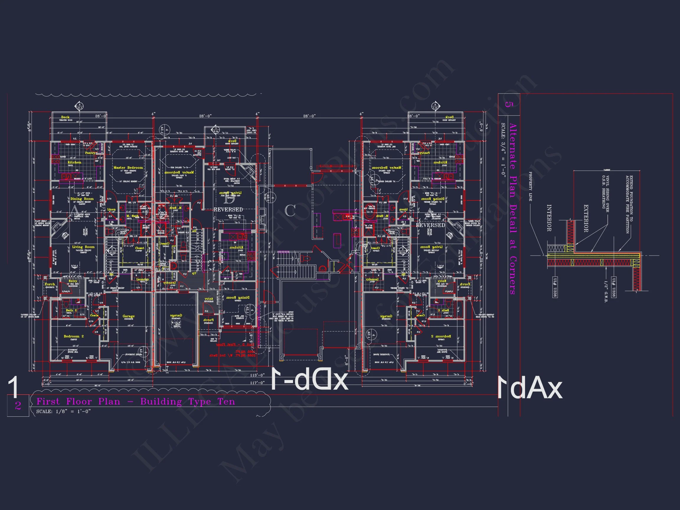 8-1930-10 TOWNHOUSE PLAN - Stylish 3-Bedroom Townhouse Plan with CAD and Blueprints 5 Stylish 3-Bedroom Townhome Plan with CAD and Blueprints