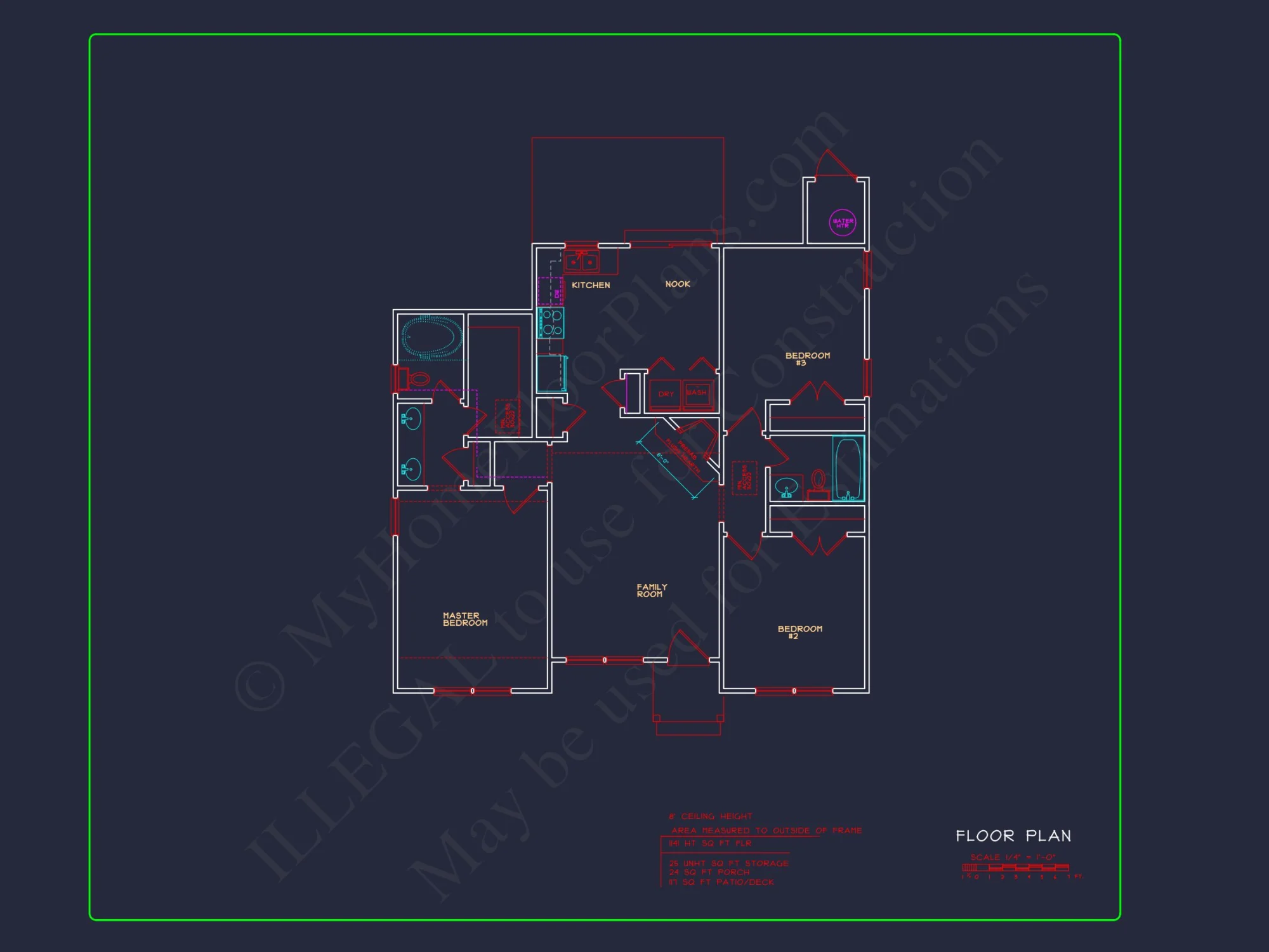 3 Bedroom house Floor Plan with Walk-In Closet and Patio
