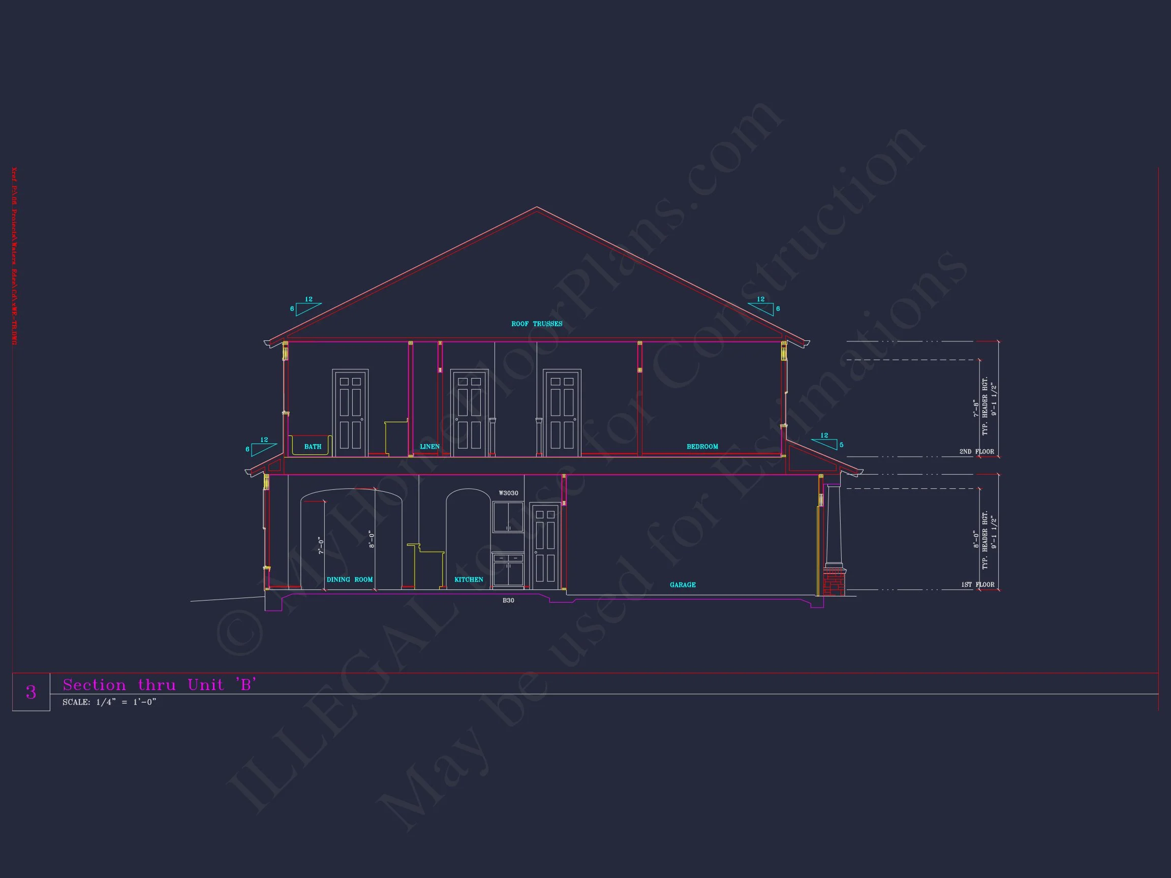 8-1930-4 TOWNHOUSE PLAN - Stylish 2-Bedroom Townhouse Floor Plan with CAD Blueprint Design 21 Stylish 2-Bedroom Townhome Floor Plan with CAD Blueprint Design