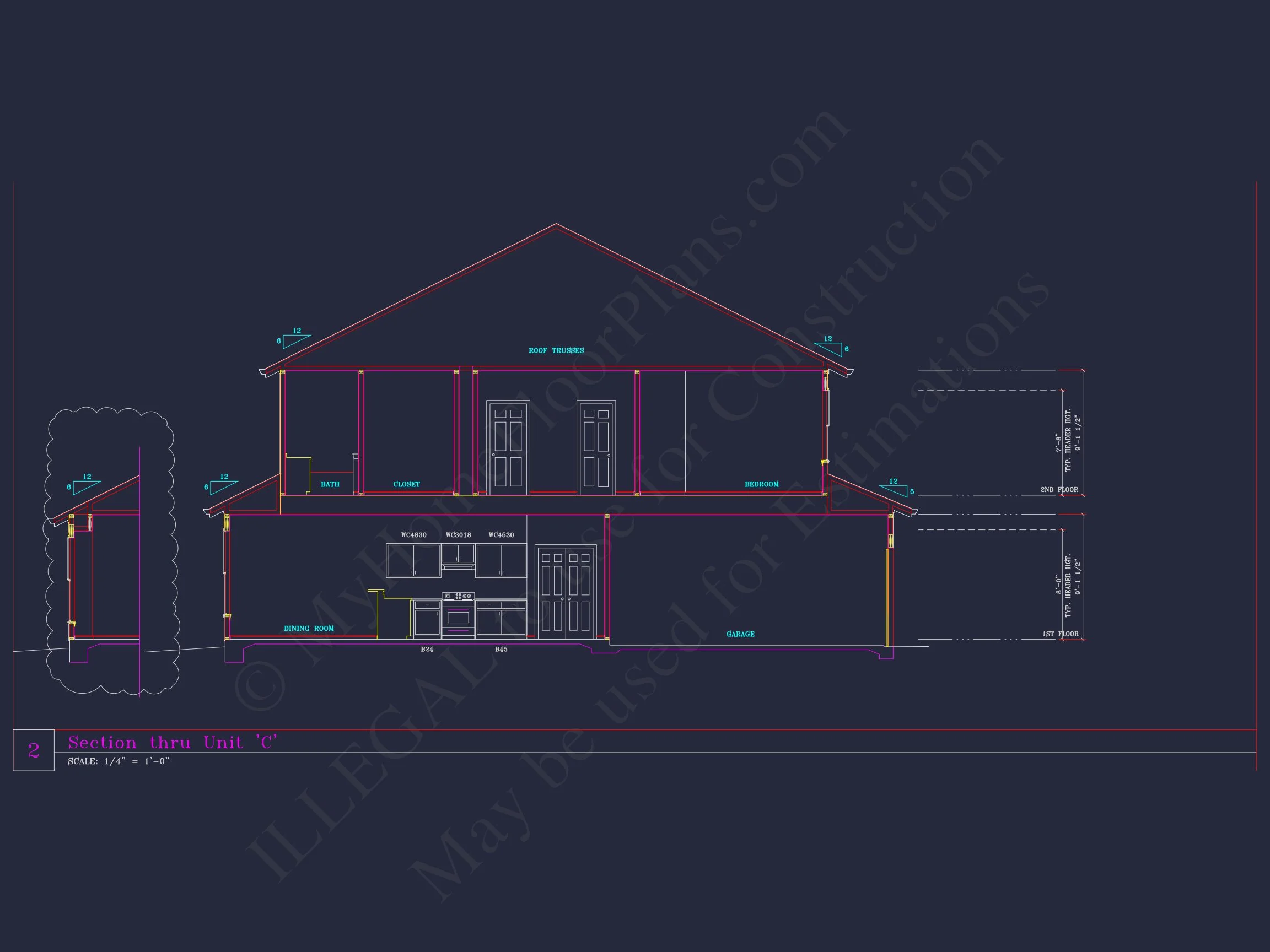 8-1930-4 TOWNHOUSE PLAN - Stylish 2-Bedroom Townhouse Floor Plan with CAD Blueprint Design 20 Stylish 2-Bedroom Townhome Floor Plan with CAD Blueprint Design