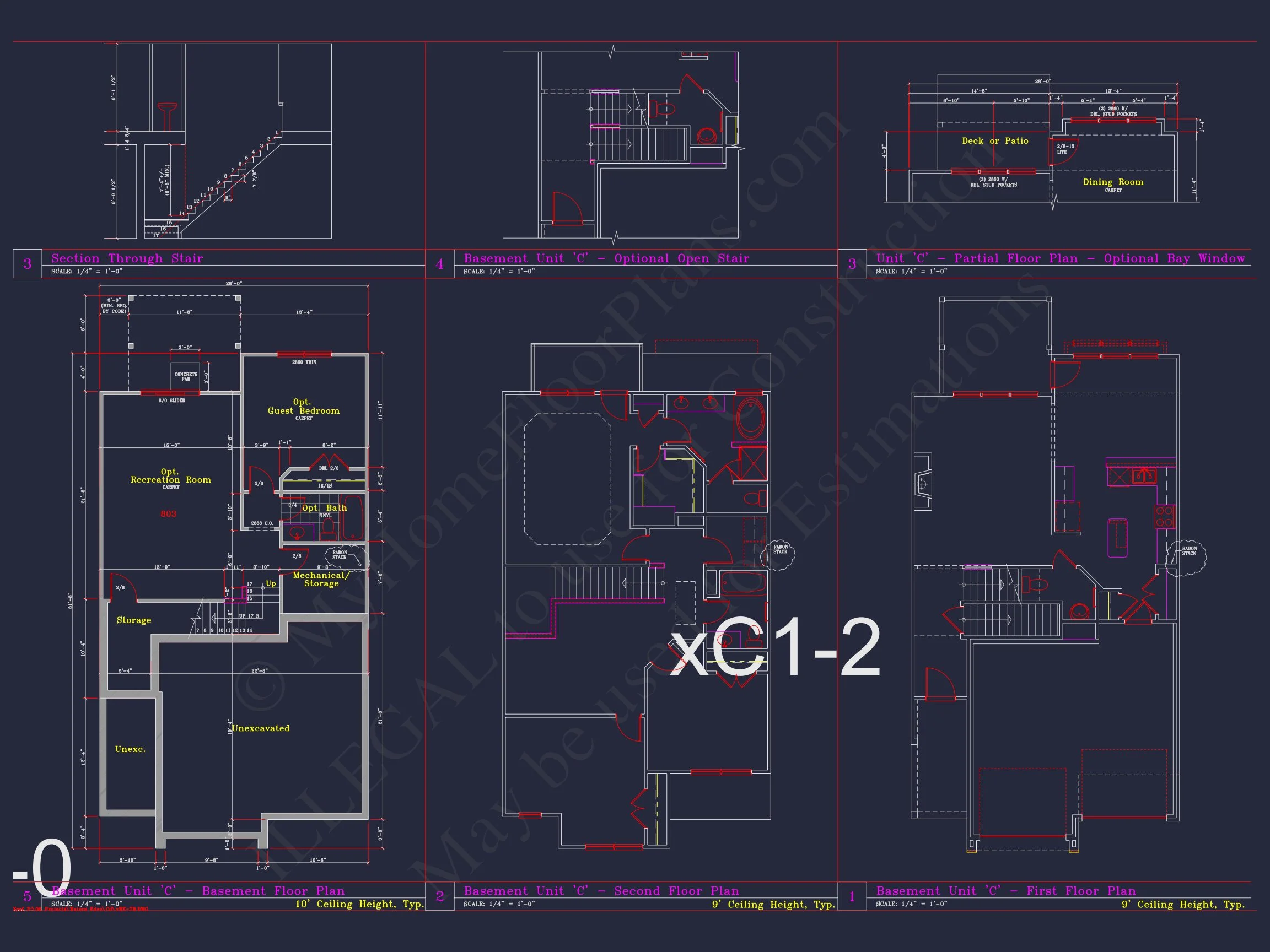 8-1930-4 TOWNHOUSE PLAN - Stylish 2-Bedroom Townhouse Floor Plan with CAD Blueprint Design 10 Stylish 2-Bedroom Townhome Floor Plan with CAD Blueprint Design
