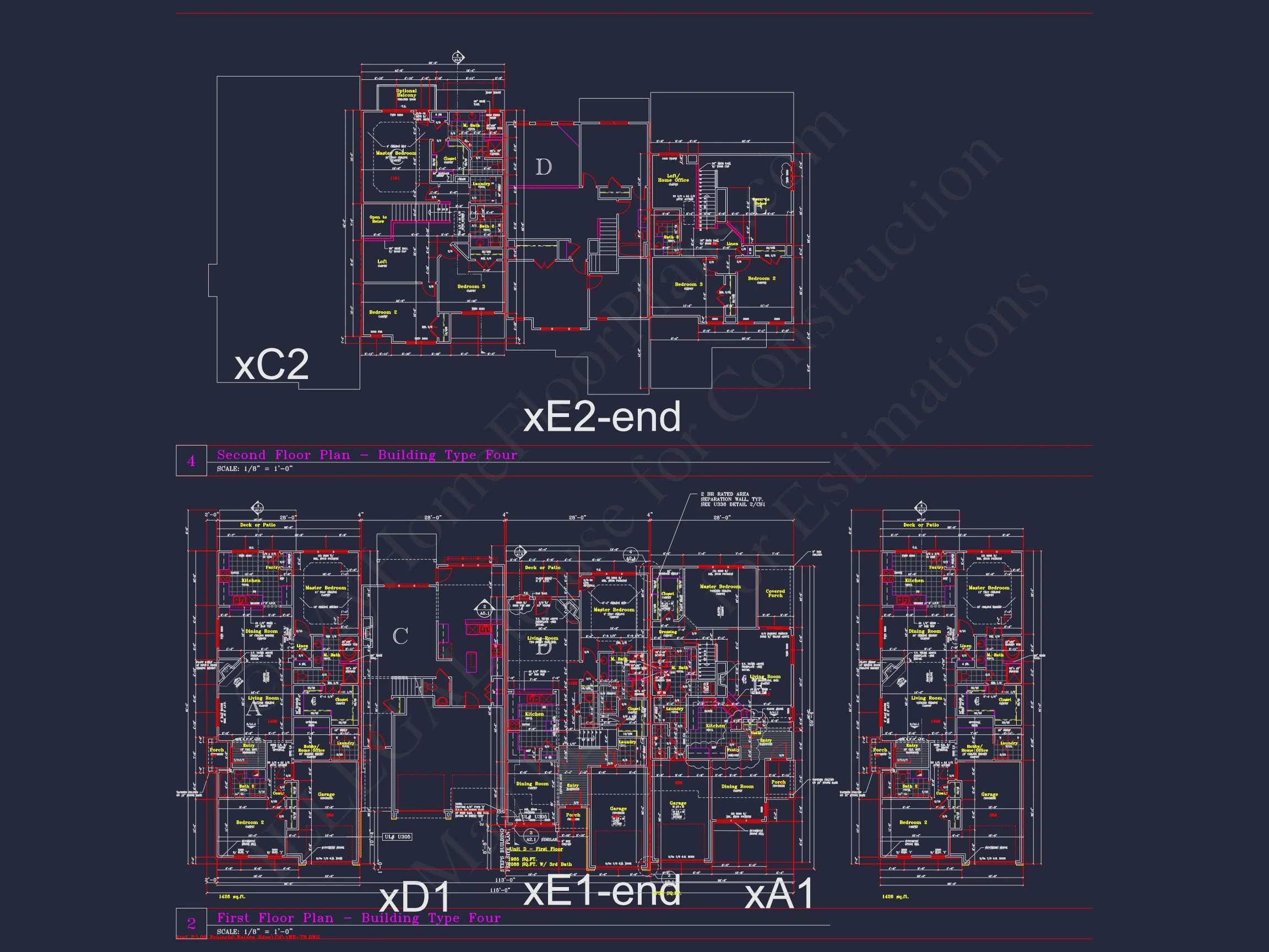 8-1930-4 TOWNHOUSE PLAN - Stylish 2-Bedroom Townhouse Floor Plan with CAD Blueprint Design 4 Stylish 2-Bedroom Townhome Floor Plan with CAD Blueprint Design